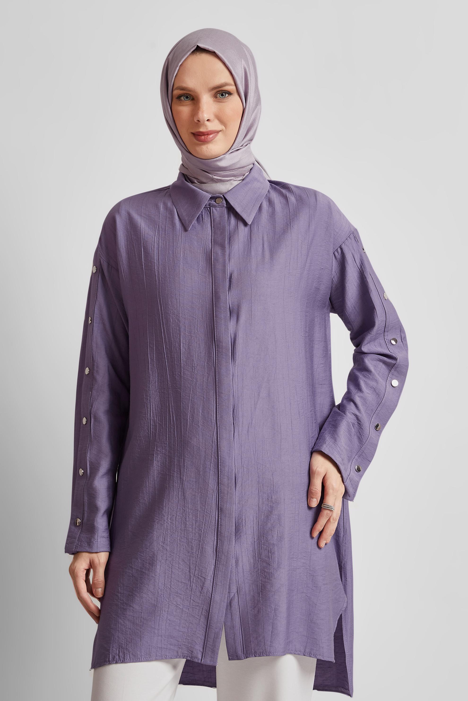 Tesettür giyim MOR ÇITÇIT DETAYLI TUNİK 45681