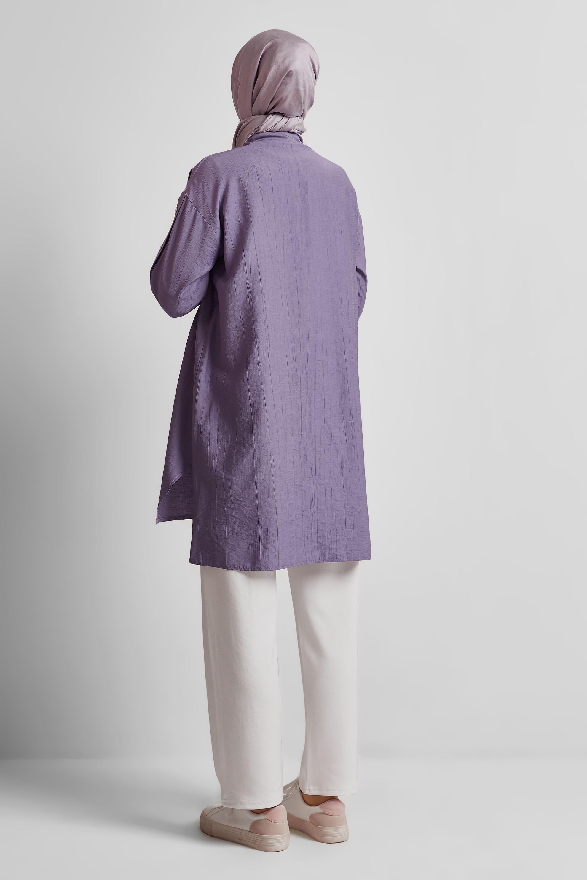 Tesettür giyim MOR ÇITÇIT DETAYLI TUNİK 45681