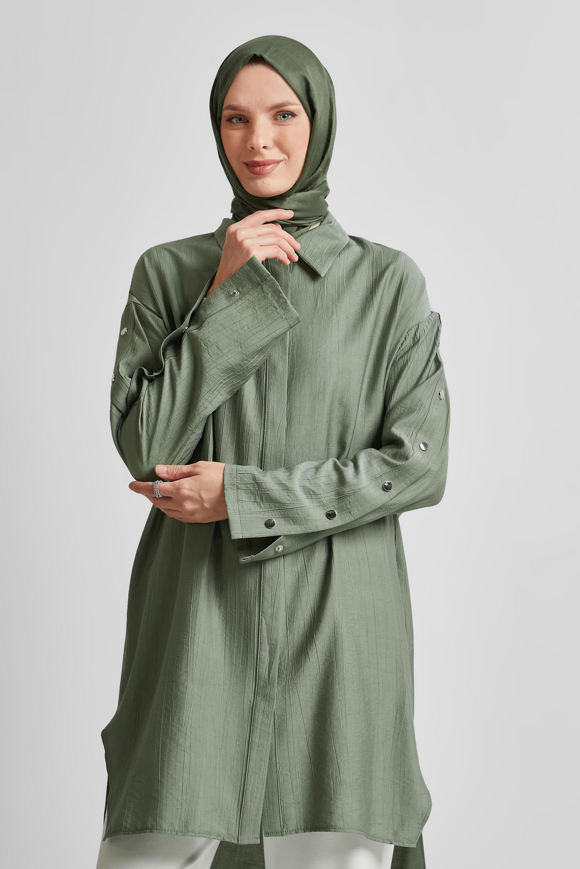 Tesettür giyim HAKİ ÇITÇIT DETAYLI TUNİK 45681