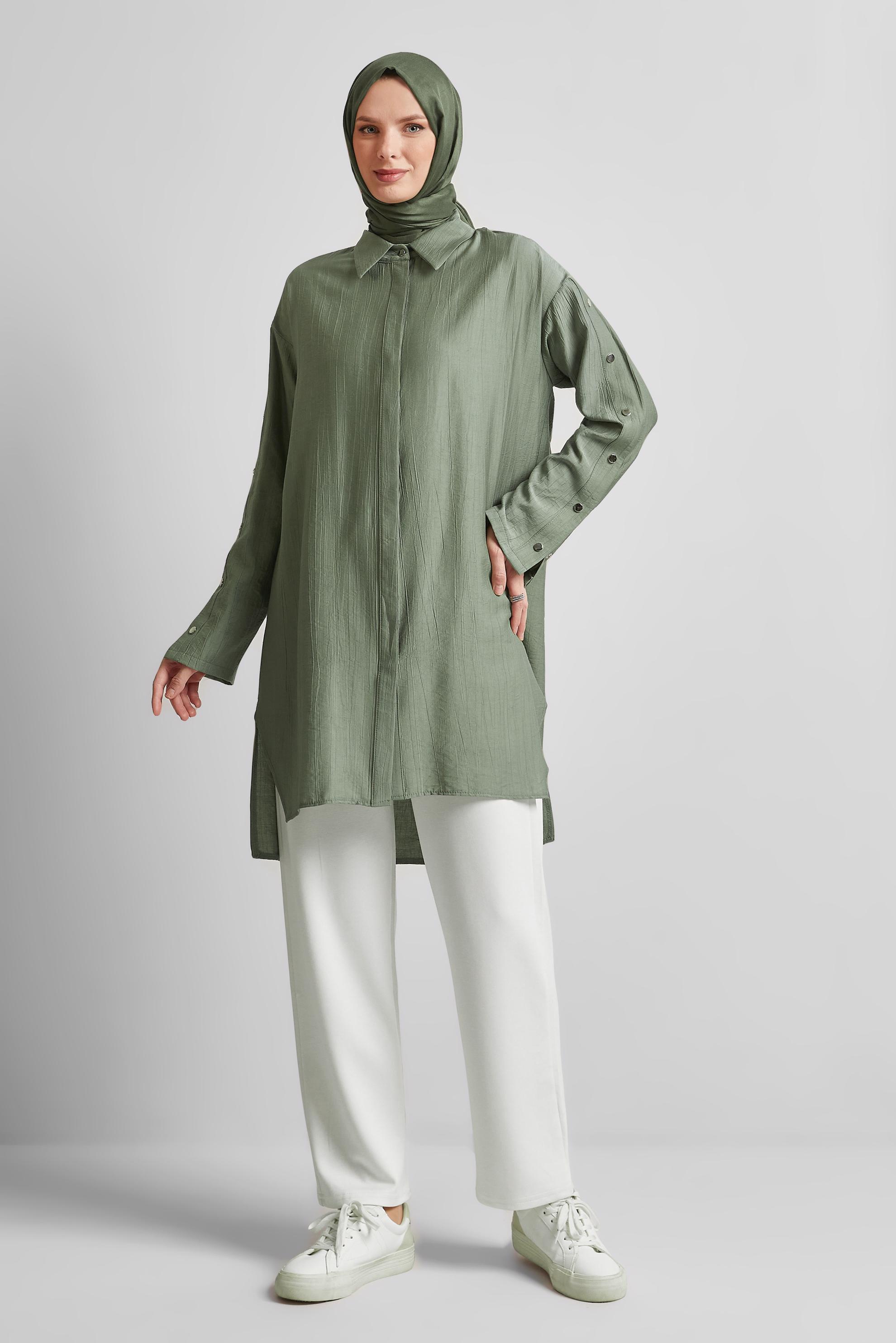 Tesettür giyim HAKİ ÇITÇIT DETAYLI TUNİK 45681