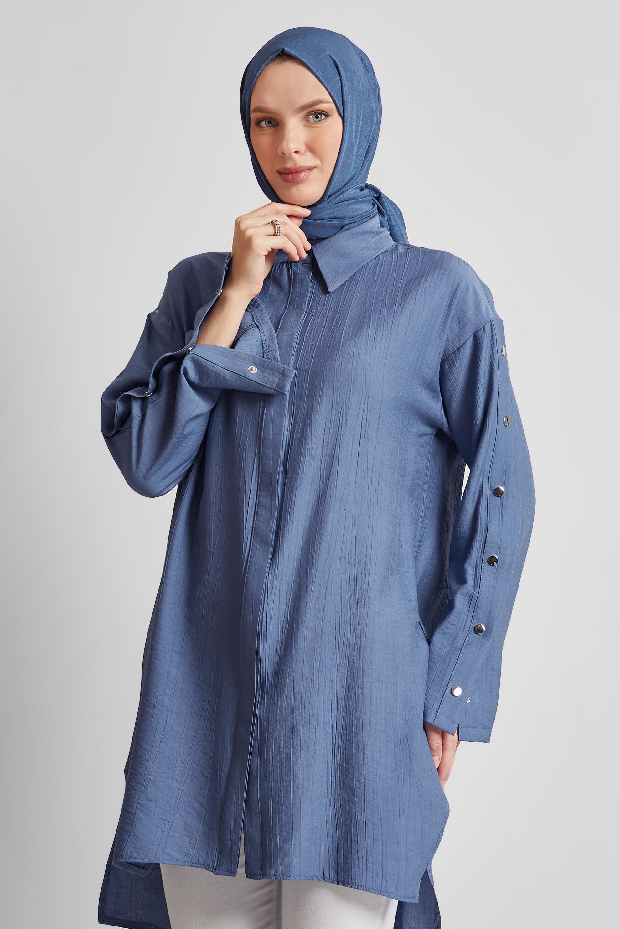 Tesettür giyim LACİVERT ÇITÇIT DETAYLI TUNİK 45681