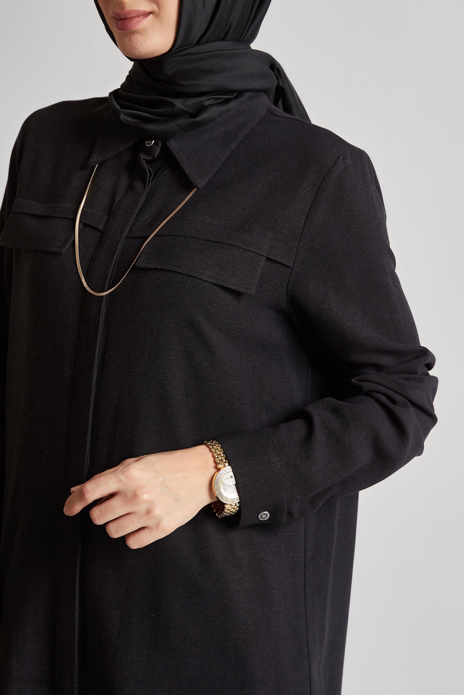 Tesettür giyim SİYAH GÖMLEK YAKA TUNİK 45683