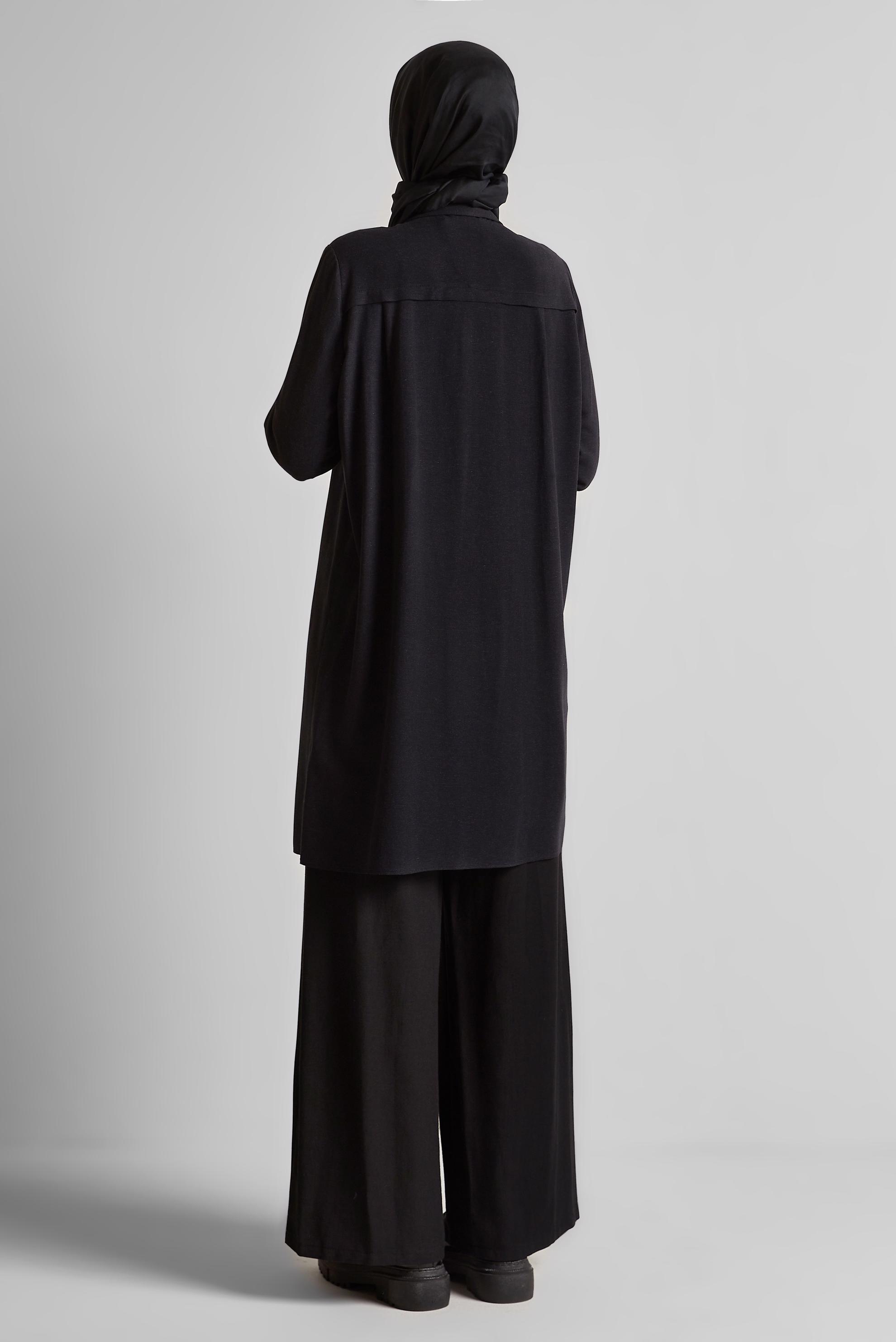 Tesettür giyim SİYAH GÖMLEK YAKA TUNİK 45683