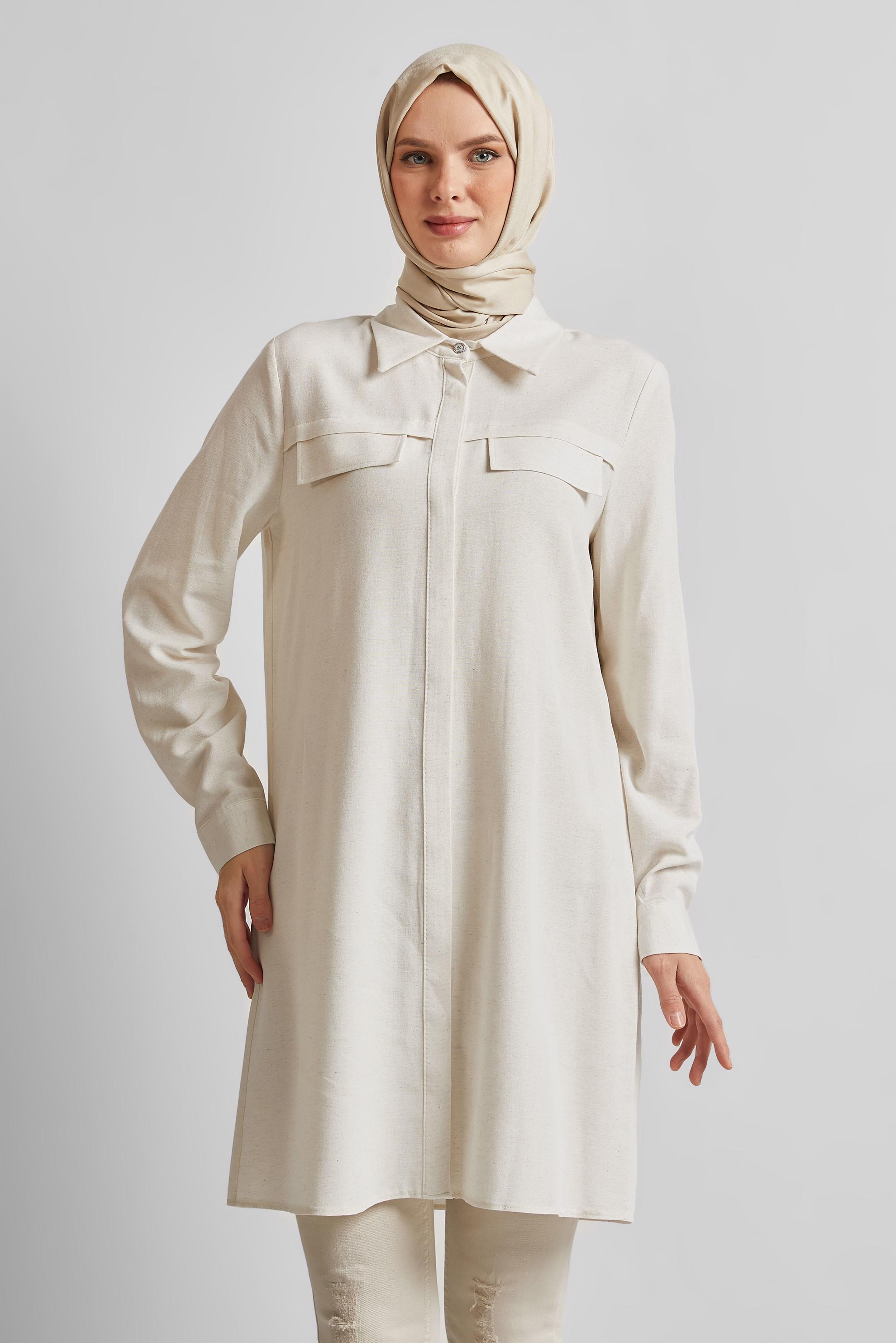 Tesettür giyim BEYAZ GÖMLEK YAKA TUNİK 45683