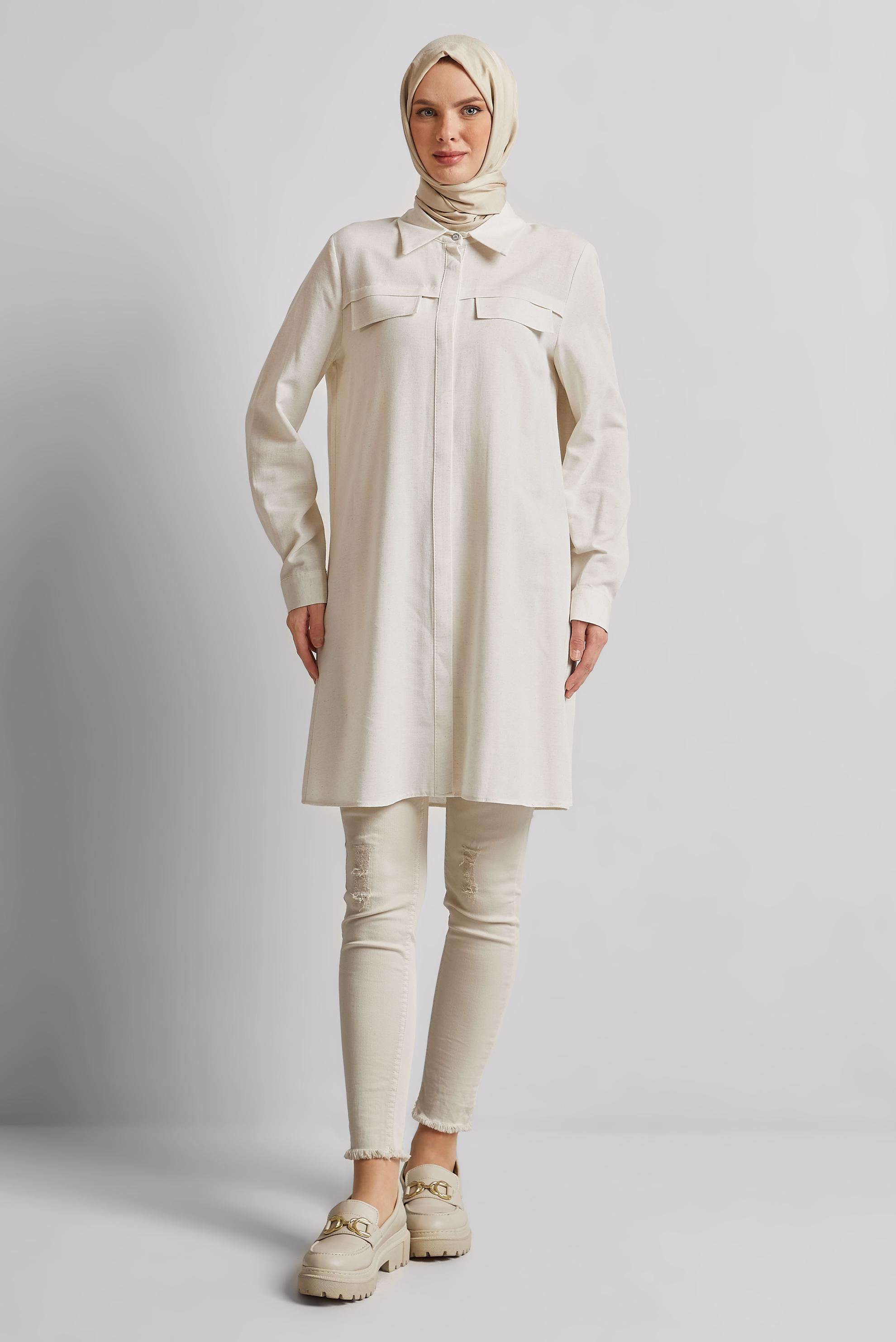 Tesettür giyim BEYAZ GÖMLEK YAKA TUNİK 45683