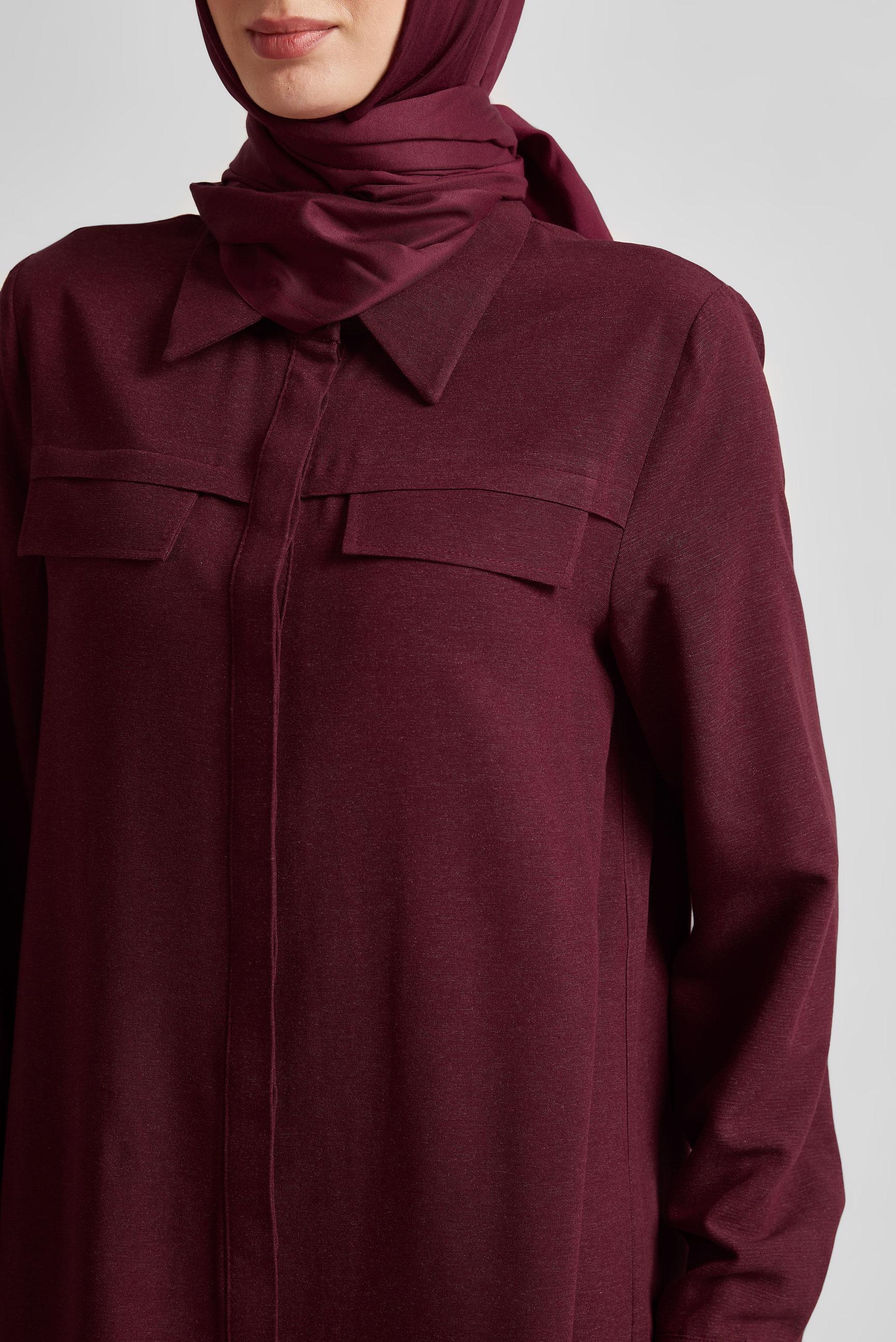 Tesettür giyim BORDO GÖMLEK YAKA TUNİK 45683