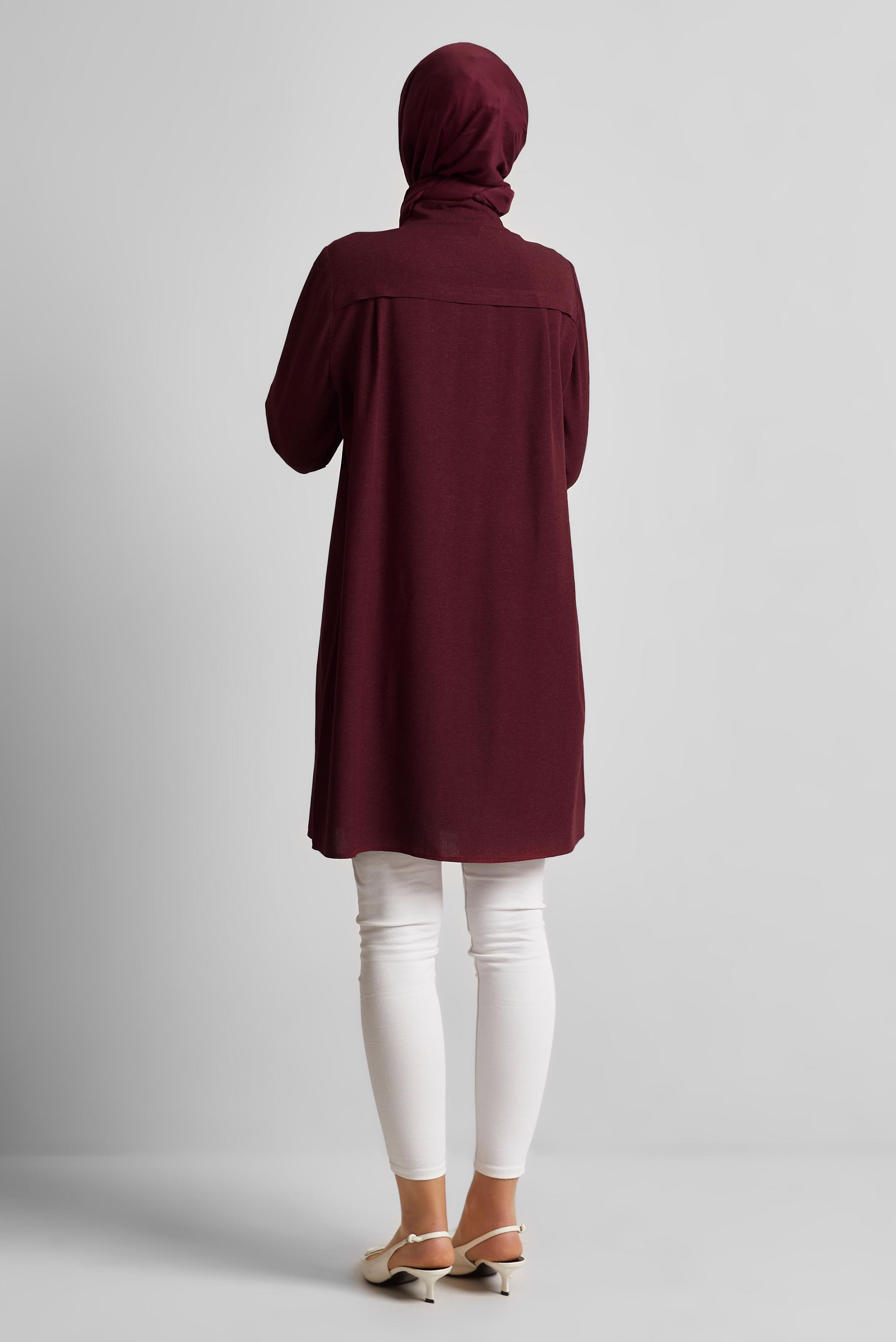 Tesettür giyim BORDO GÖMLEK YAKA TUNİK 45683