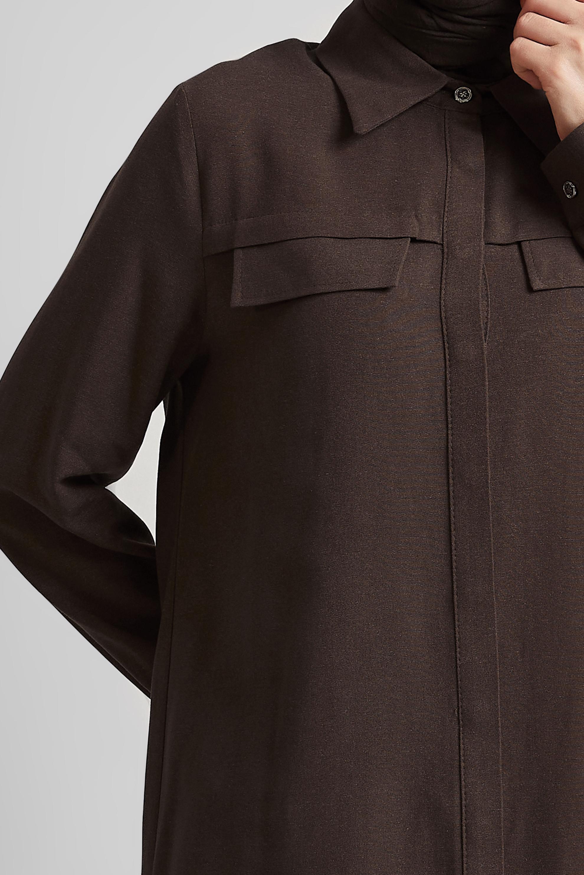 Tesettür giyim KAHVE GÖMLEK YAKA TUNİK 45683