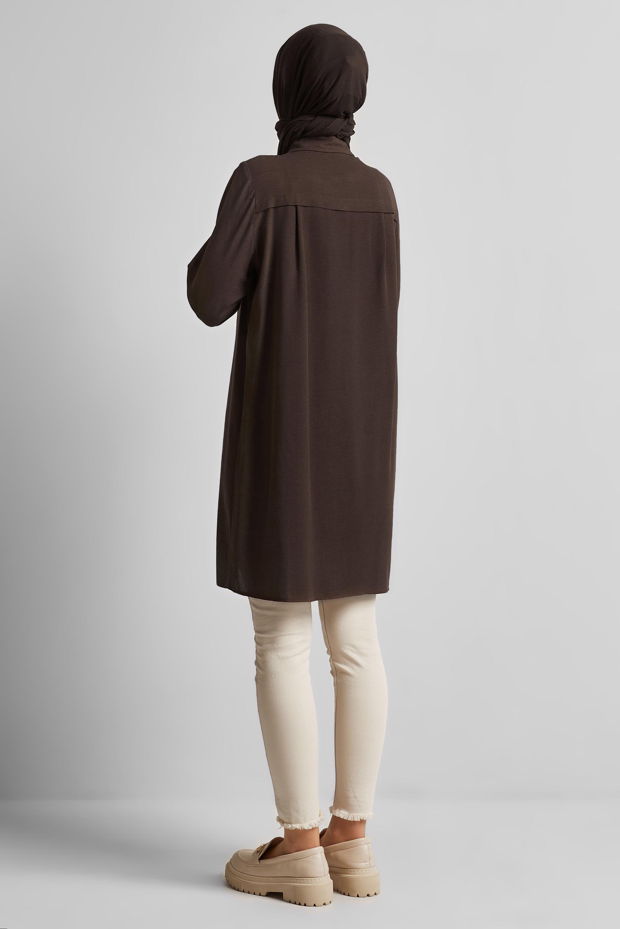 Tesettür giyim KAHVE GÖMLEK YAKA TUNİK 45683