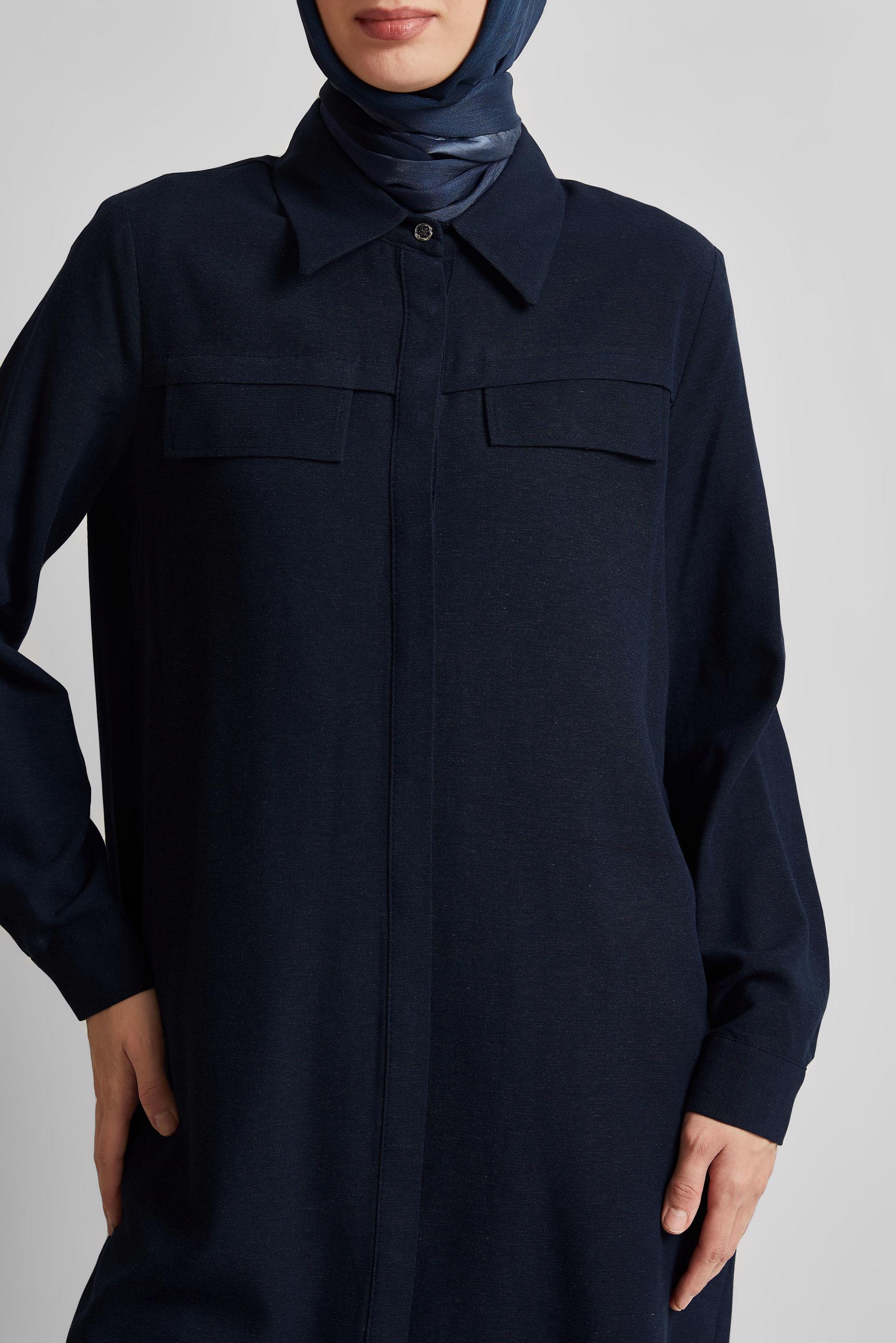 Tesettür giyim LACİVERT GÖMLEK YAKA TUNİK 45683