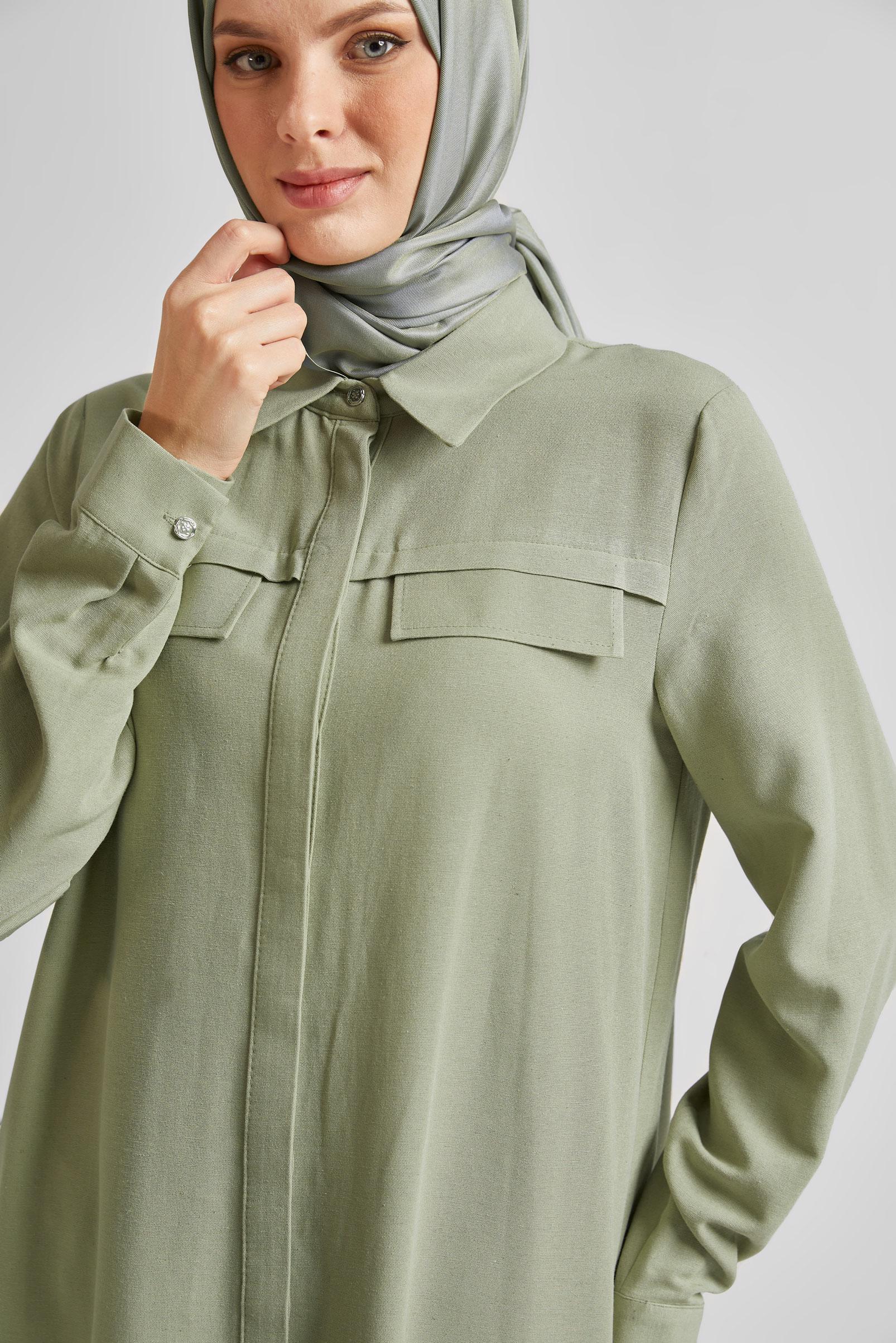 Tesettür giyim YEŞİL GÖMLEK YAKA TUNİK 45683