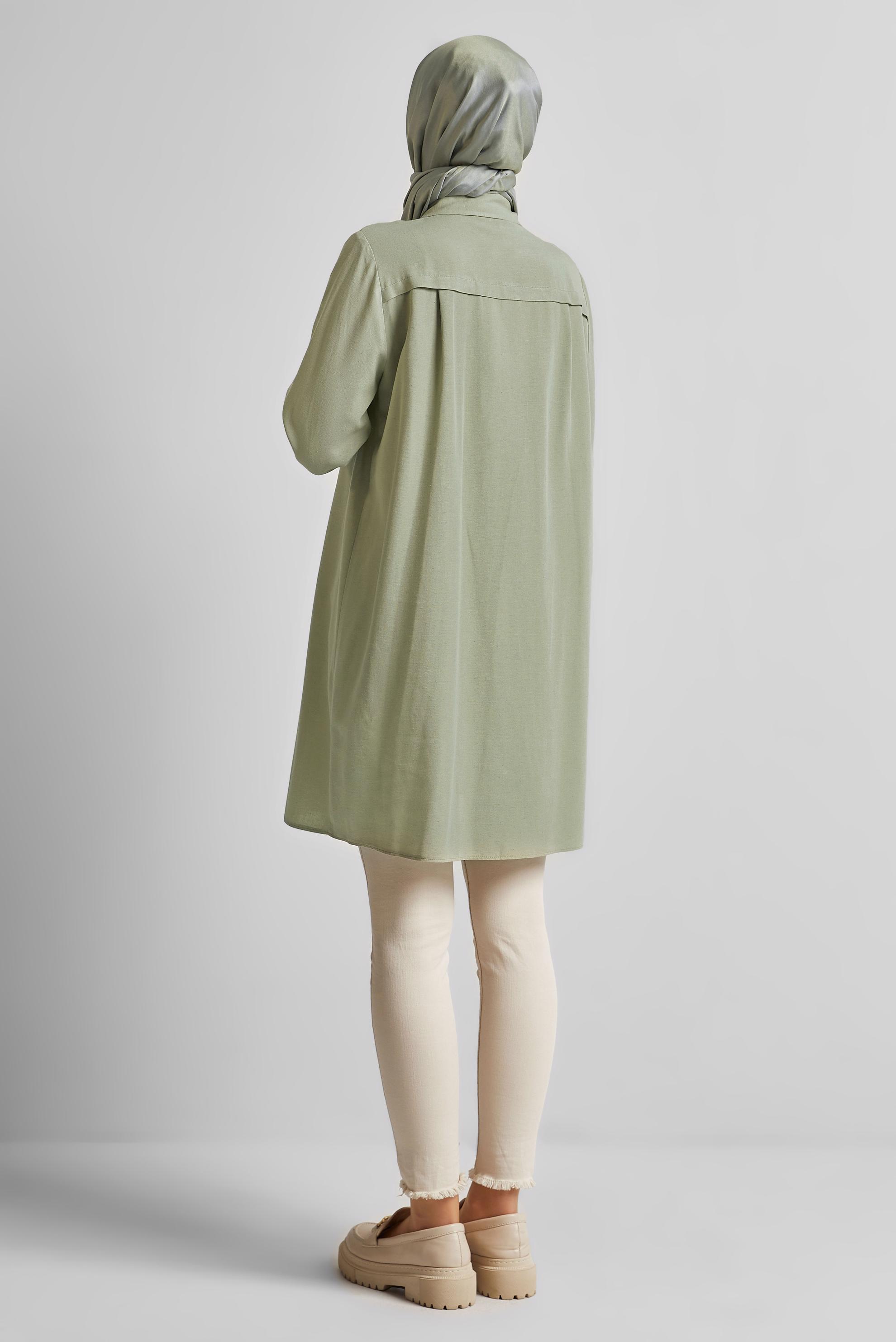 Tesettür giyim YEŞİL GÖMLEK YAKA TUNİK 45683