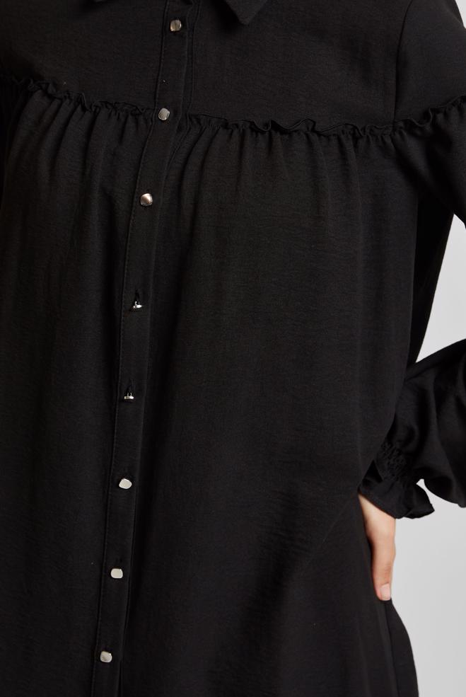 Hijab-Kleidung SCHWARZ HEMDKRAGEN TUNIKA 45690 - ALVİNA