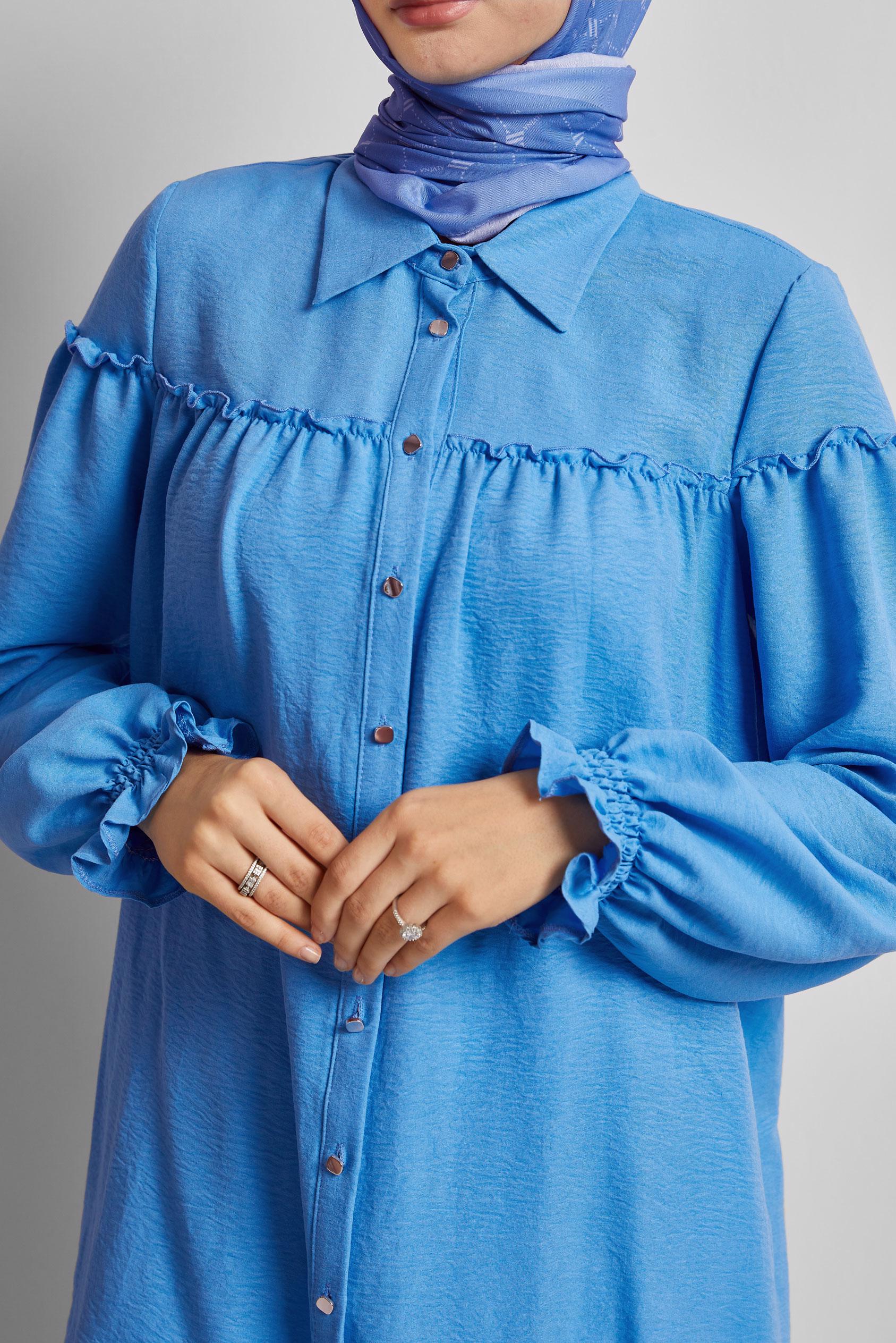 Tesettür giyim MAVİ GÖMLEK YAKA TUNİK 45690