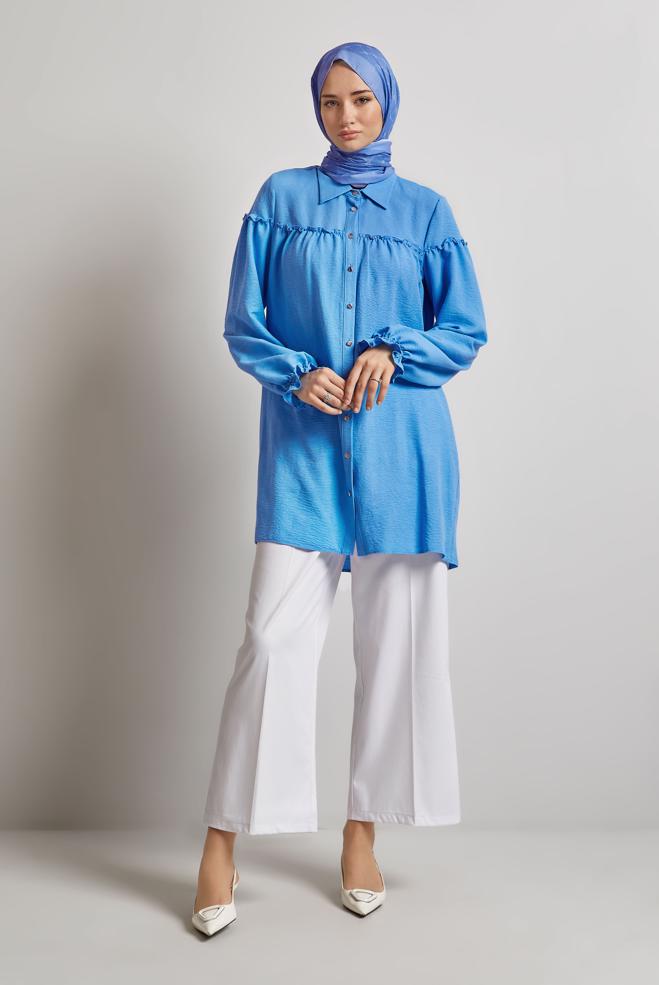 Hijab-Kleidung BLAU HEMDKRAGEN TUNIKA 45690 - ALVİNA