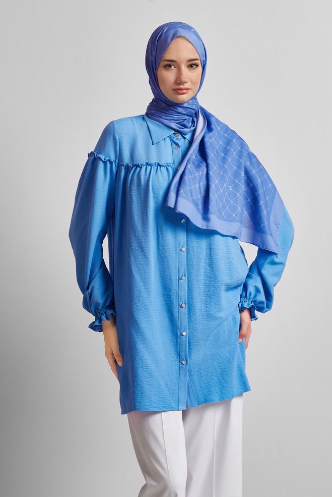 Hijab-Kleidung BLAU HEMDKRAGEN TUNIKA 45690 - ALVİNA