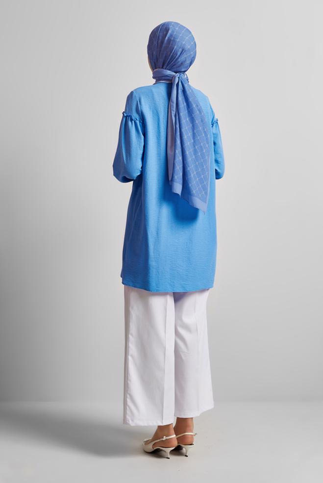 Hijab-Kleidung BLAU HEMDKRAGEN TUNIKA 45690 - ALVİNA