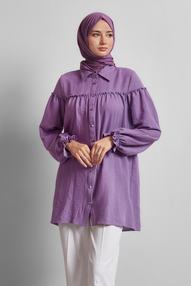 Hijab-Kleidung LILA HEMDKRAGEN TUNIKA 45690 - ALVİNA