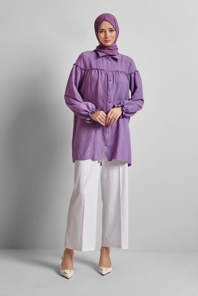 Hijab-Kleidung LILA HEMDKRAGEN TUNIKA 45690 - ALVİNA