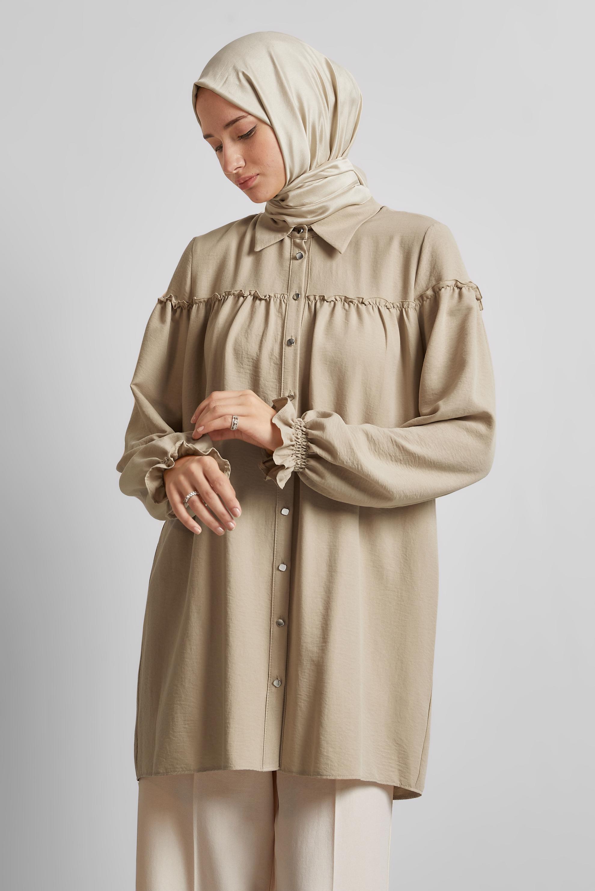 Tesettür giyim KAHVE GÖMLEK YAKA TUNİK 45690