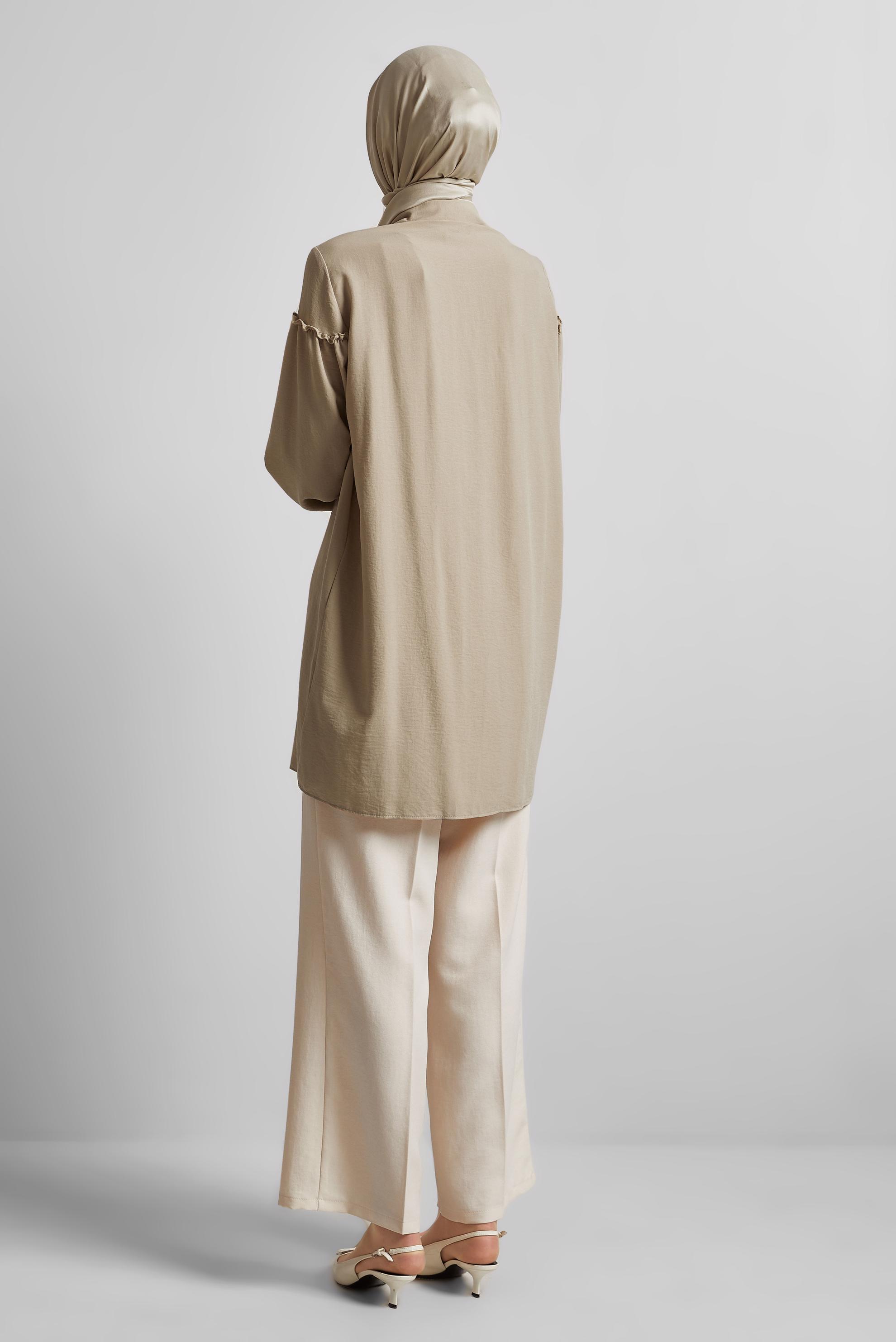 Tesettür giyim KAHVE GÖMLEK YAKA TUNİK 45690