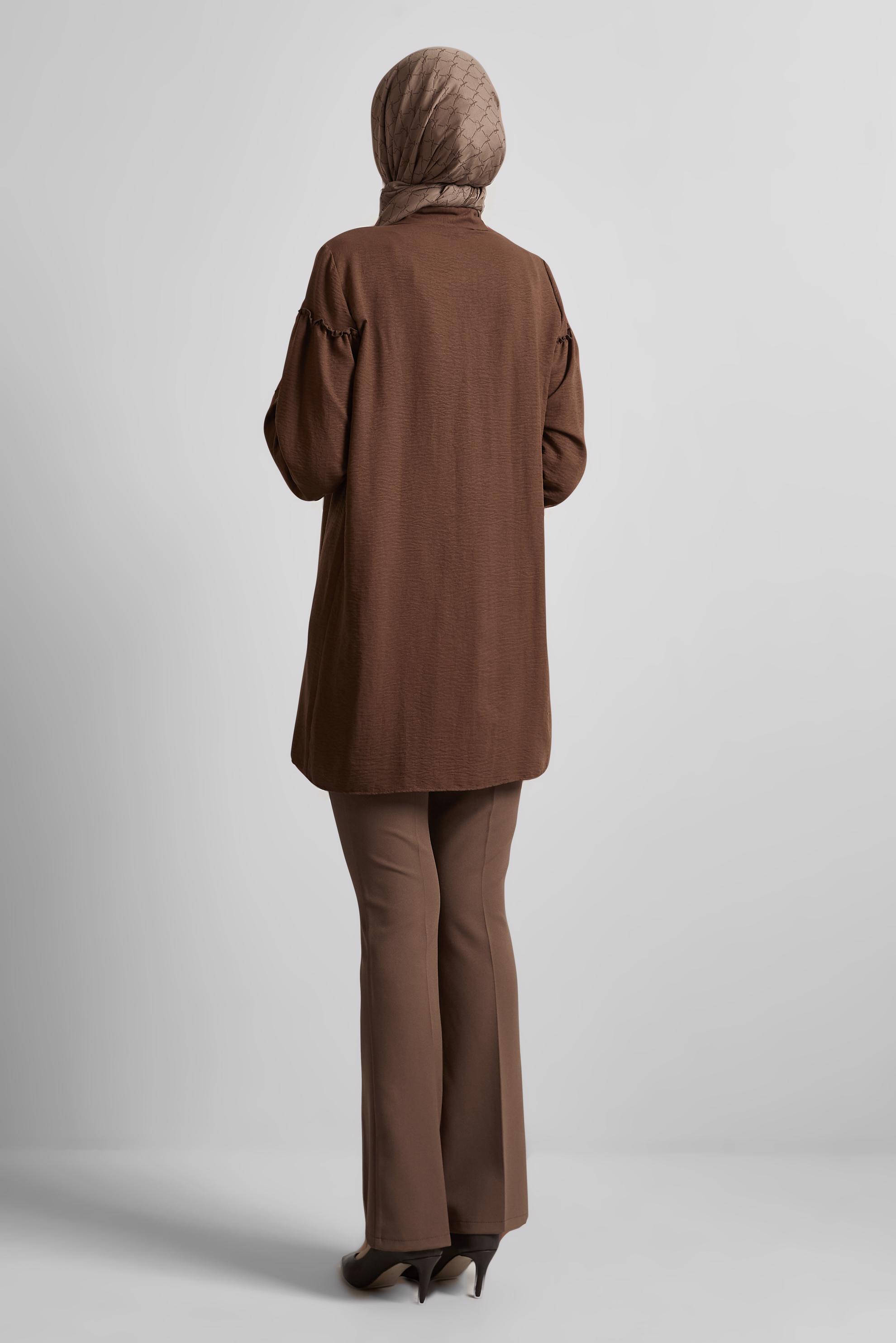 Tesettür giyim KAHVE GÖMLEK YAKA TUNİK 45690