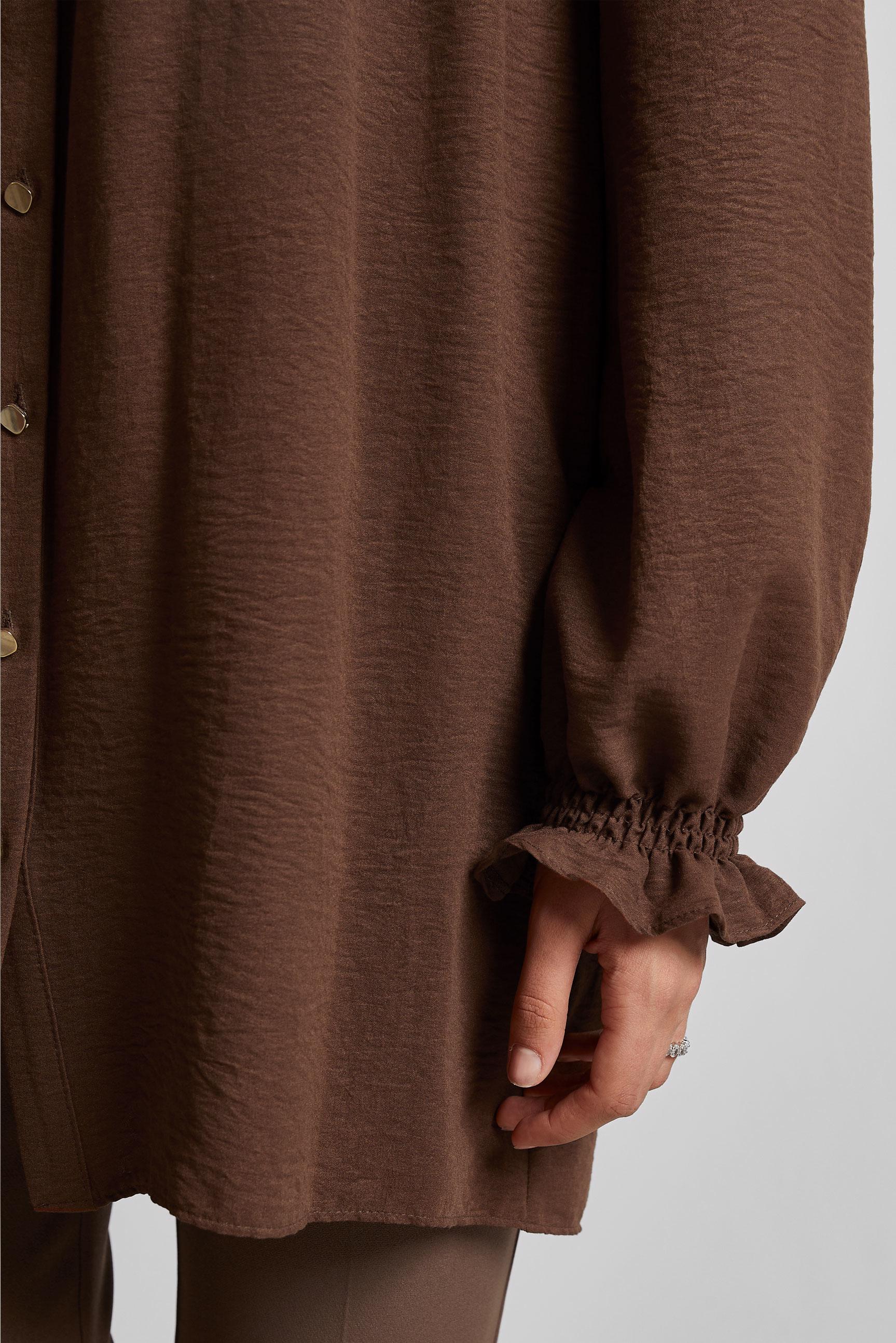 Tesettür giyim KAHVE GÖMLEK YAKA TUNİK 45690