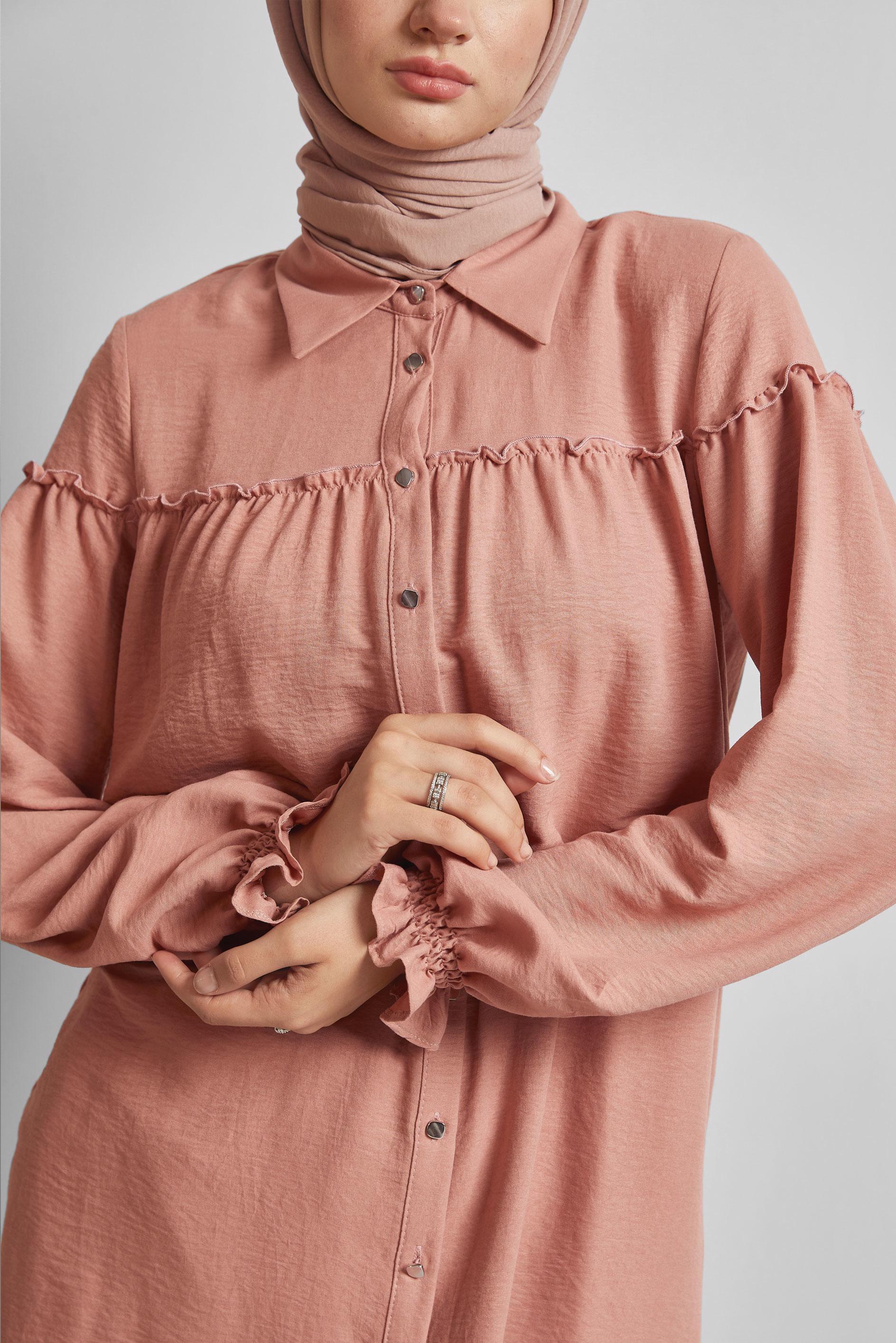 Tesettür giyim PUDRA GÖMLEK YAKA TUNİK 45690