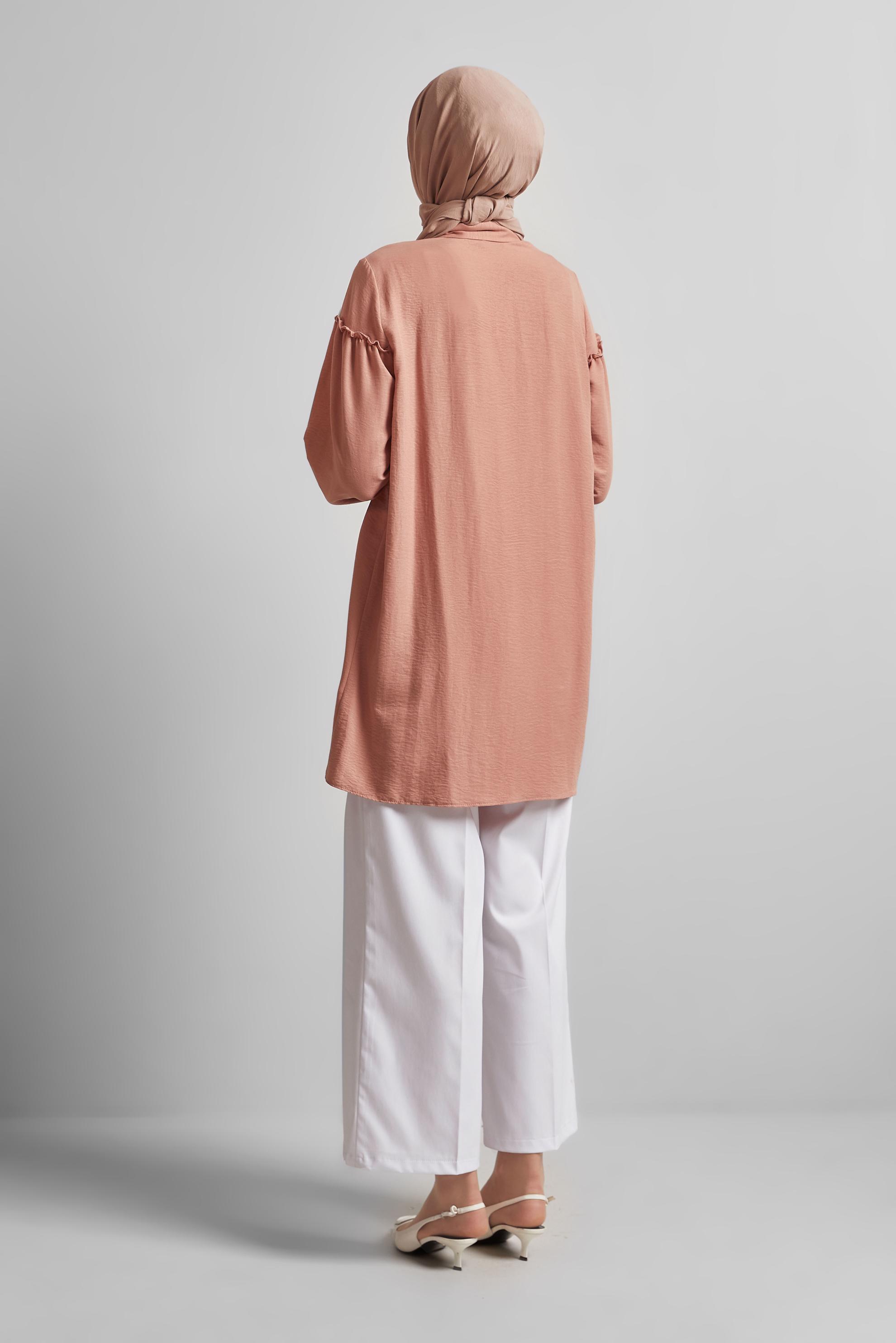 Tesettür giyim PUDRA GÖMLEK YAKA TUNİK 45690