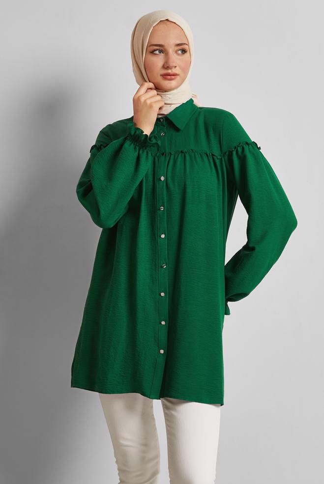 Hijab-Kleidung GRÜN HEMDKRAGEN TUNIKA 45690 - ALVİNA
