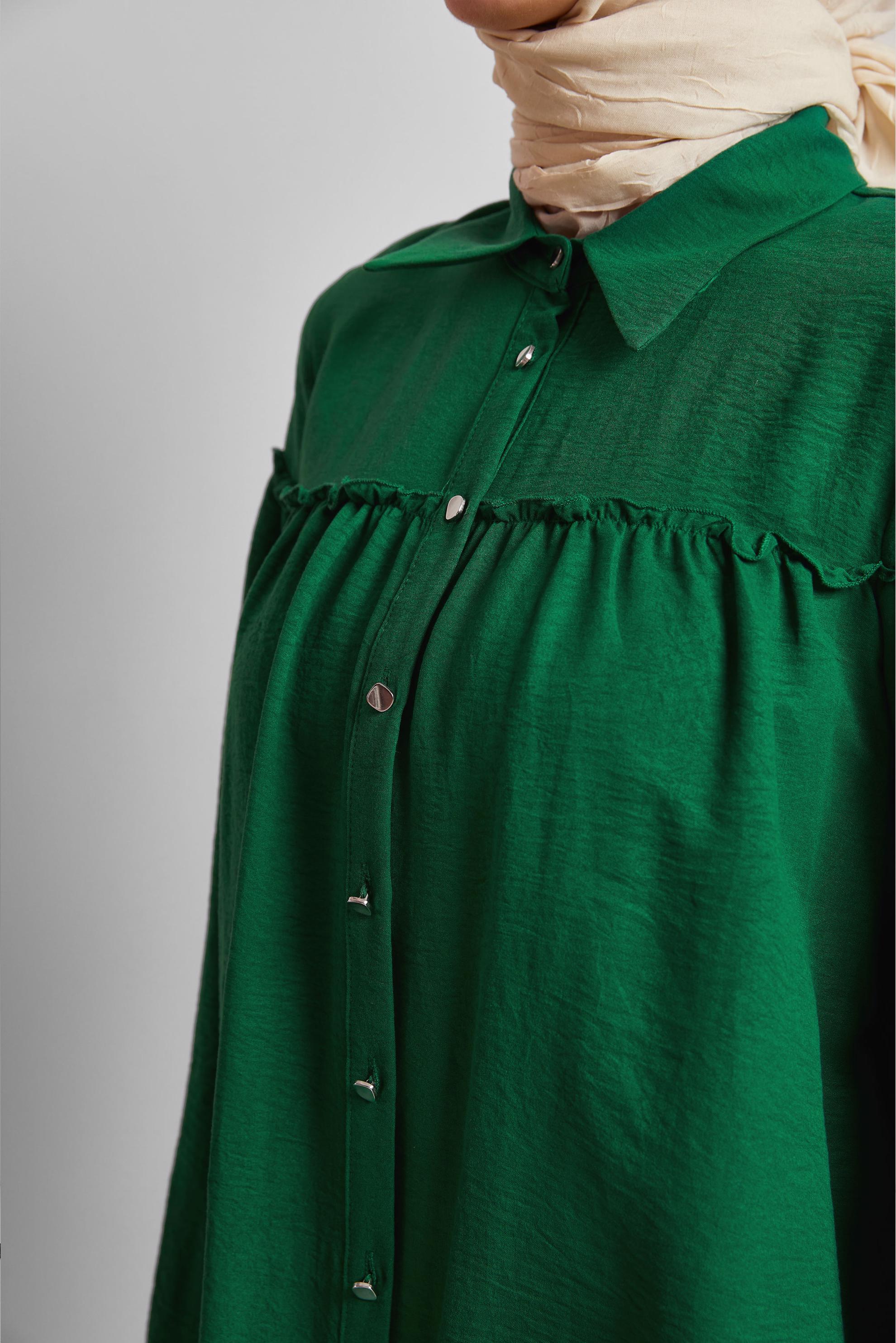 Tesettür giyim YEŞİL GÖMLEK YAKA TUNİK 45690