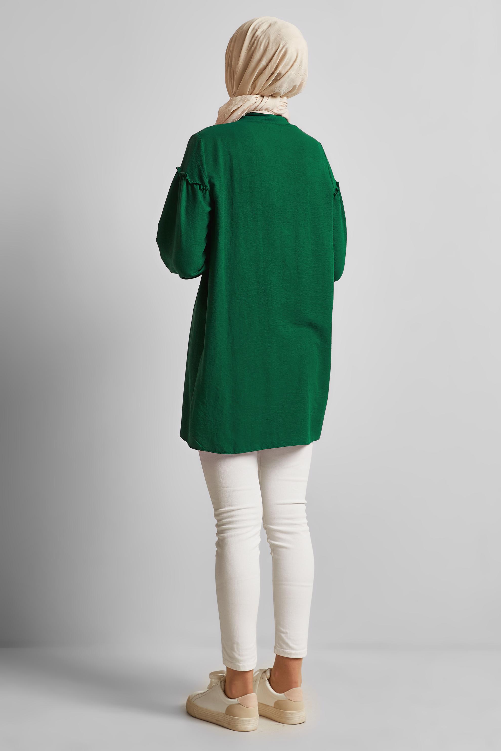 Tesettür giyim YEŞİL GÖMLEK YAKA TUNİK 45690