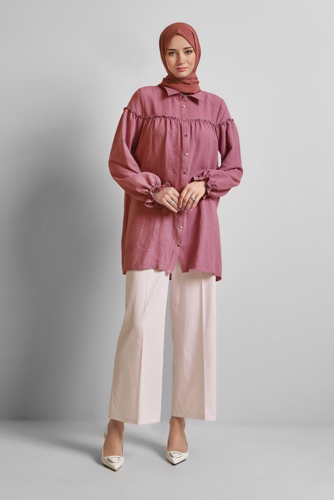 Hijab clothing PINK SHIRT COLLAR TUNIC 45690 - ALVİNA