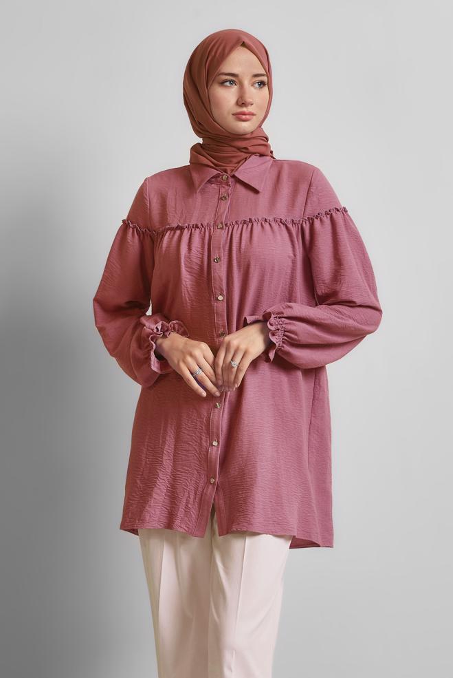 Hijab clothing PINK SHIRT COLLAR TUNIC 45690 - ALVİNA