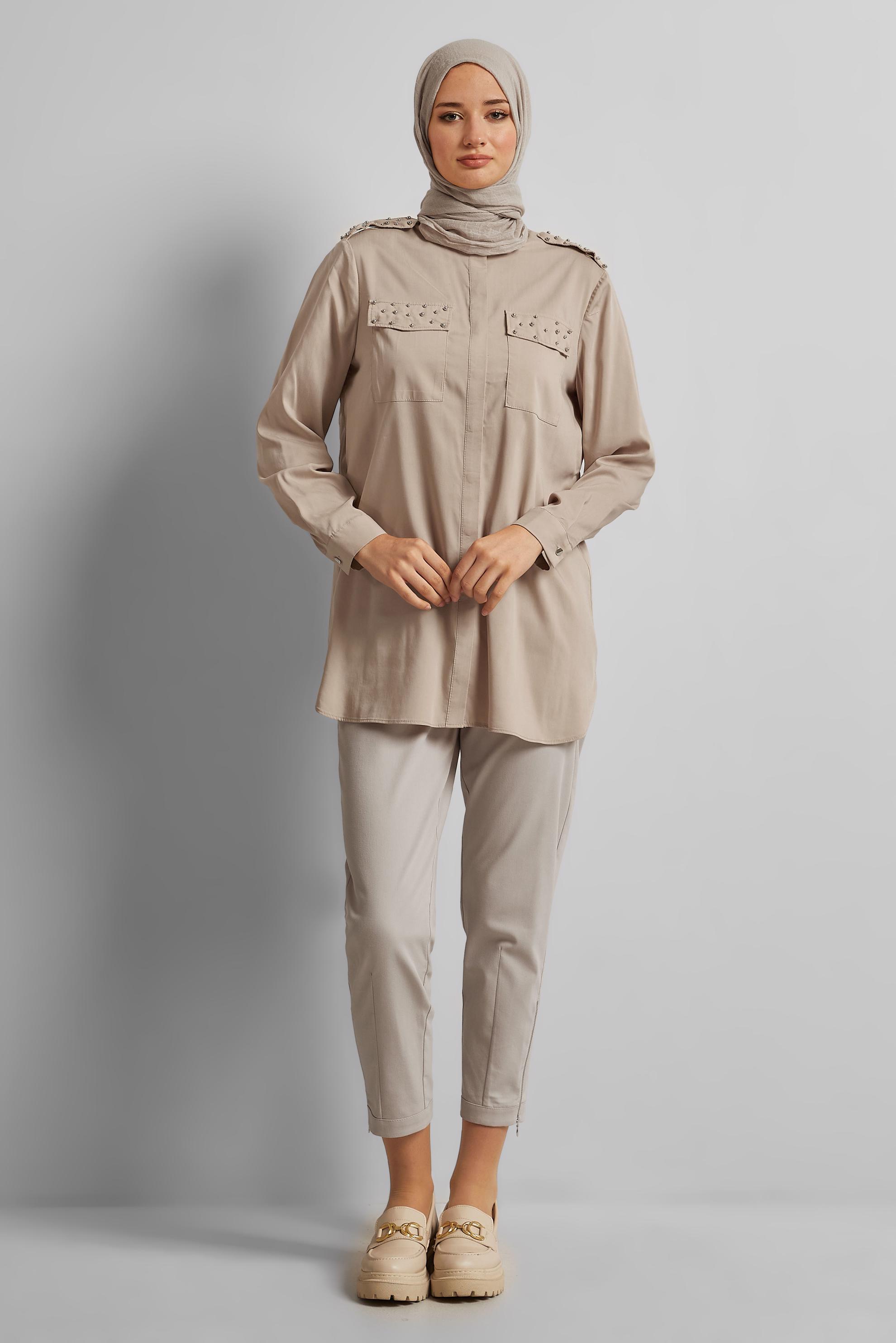 Vêtements hijab BEIGE TUNIQUE PERLÉE 45703
