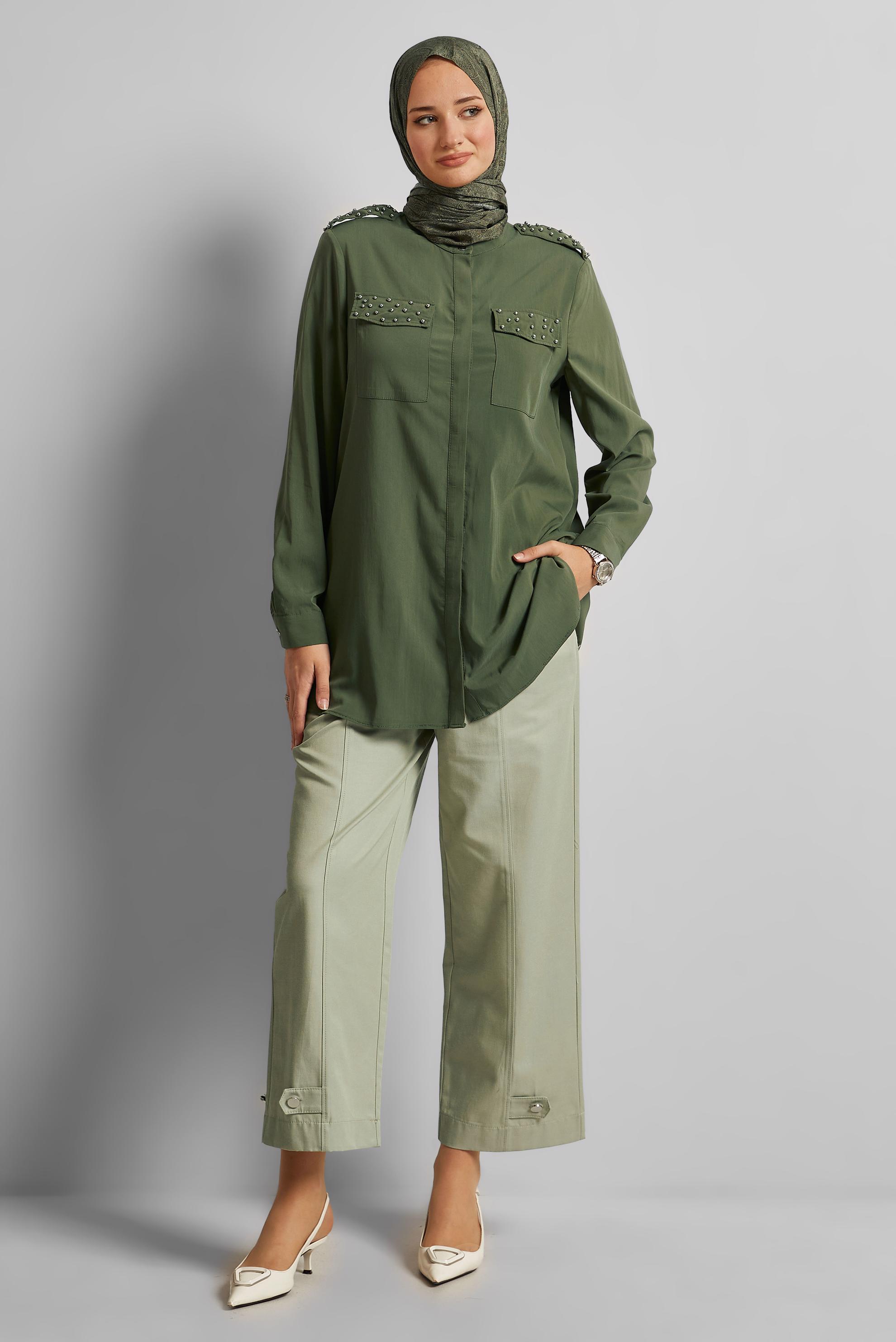 Vêtements hijab KAKI TUNIQUE PERLÉE 45703
