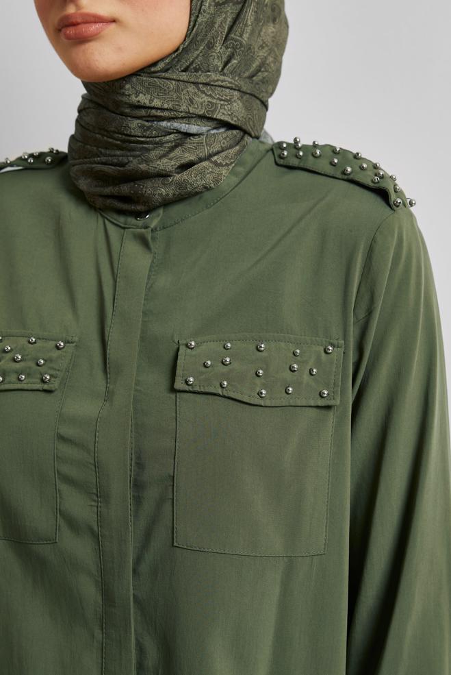 Vêtements hijab KAKI TUNIQUE PERLÉE 45703 - ALVİNA