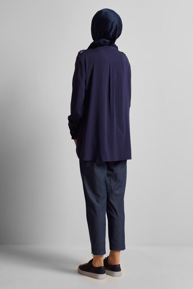 Vêtements hijab BLEU MARINE TUNIQUE PERLÉE 45703 - ALVİNA