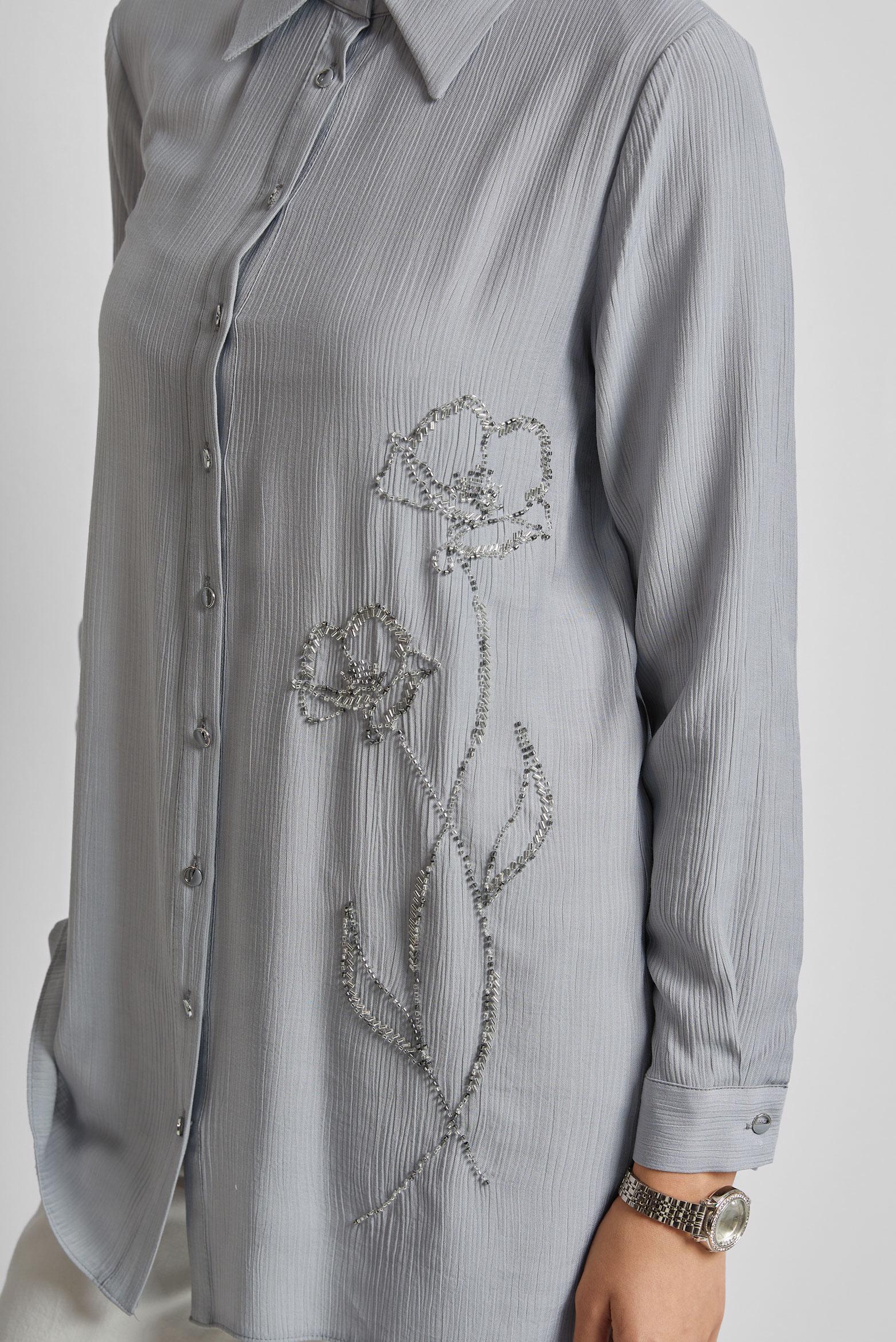 Tesettür giyim GRİ BONCUK İŞLEMELİ TUNİK 45709