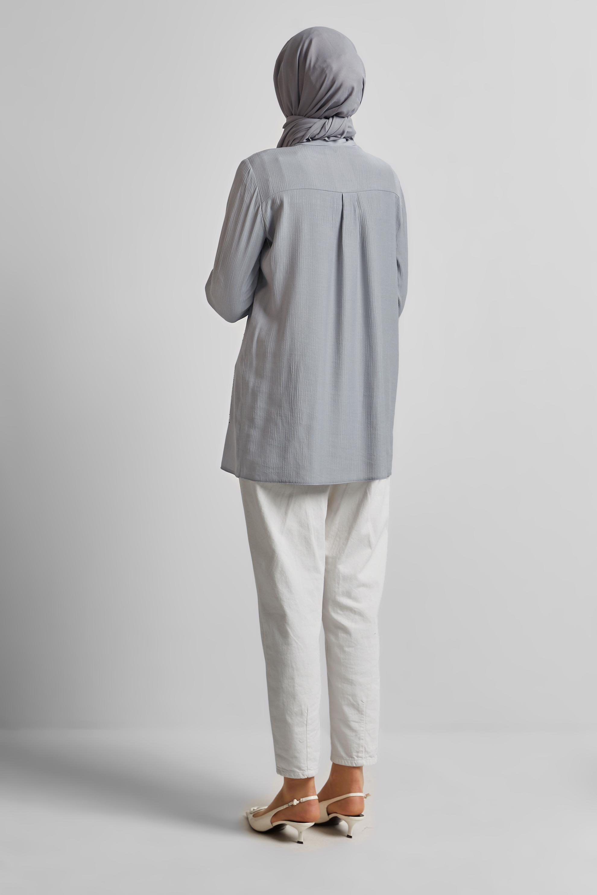 Tesettür giyim GRİ BONCUK İŞLEMELİ TUNİK 45709