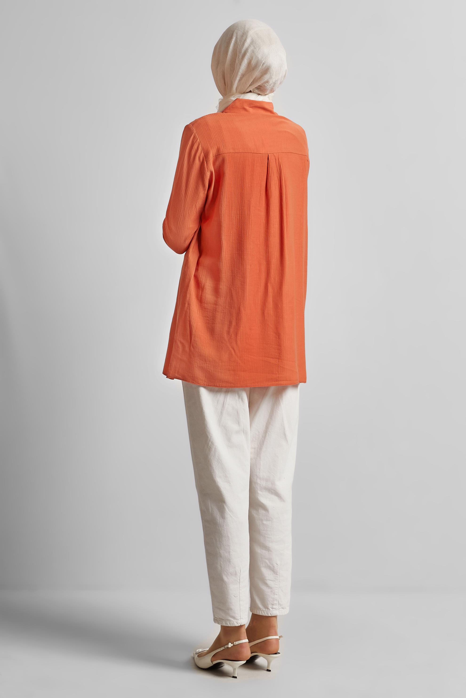 Tesettür giyim TURUNCU BONCUK İŞLEMELİ TUNİK 45709