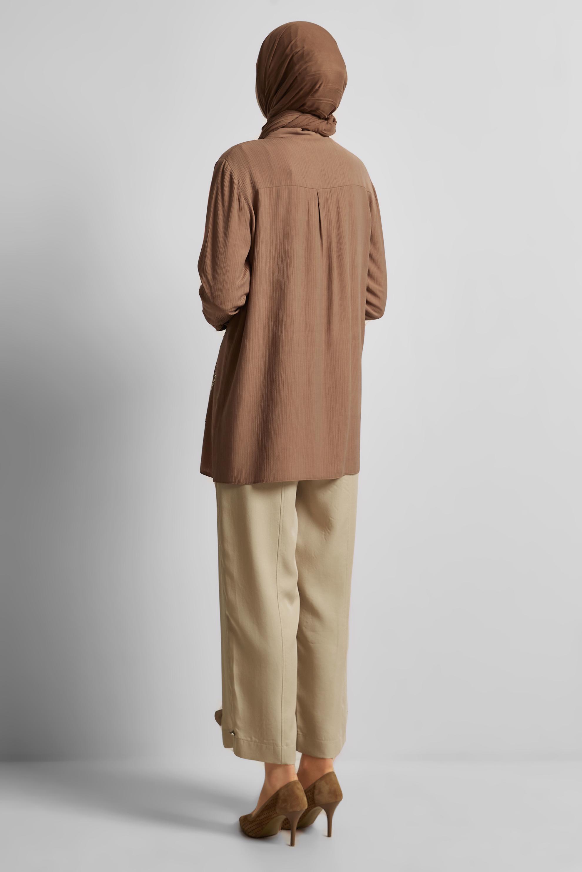 Tesettür giyim KAHVE BONCUK İŞLEMELİ TUNİK 45709