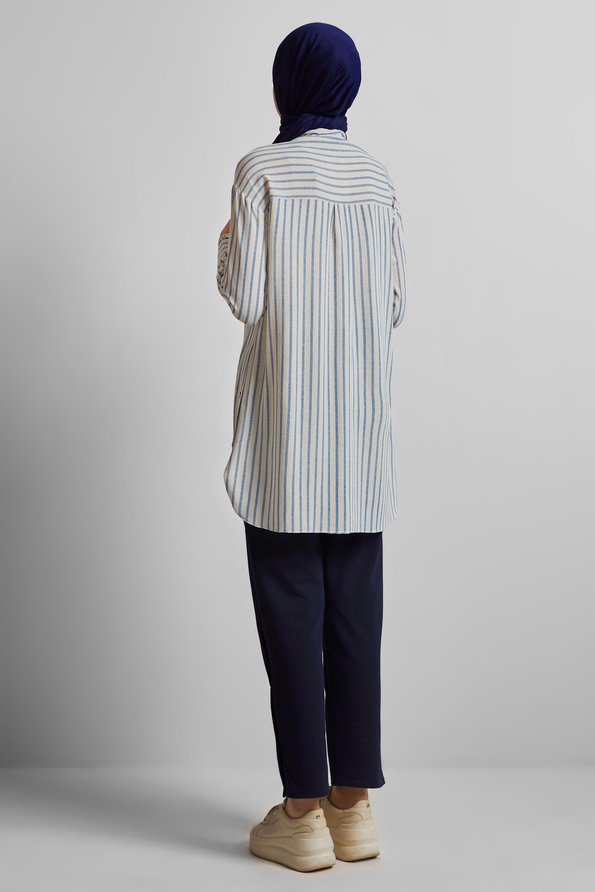 Tesettür giyim LACİVERT ÇİZGİLİ KETEN TUNİK 45714