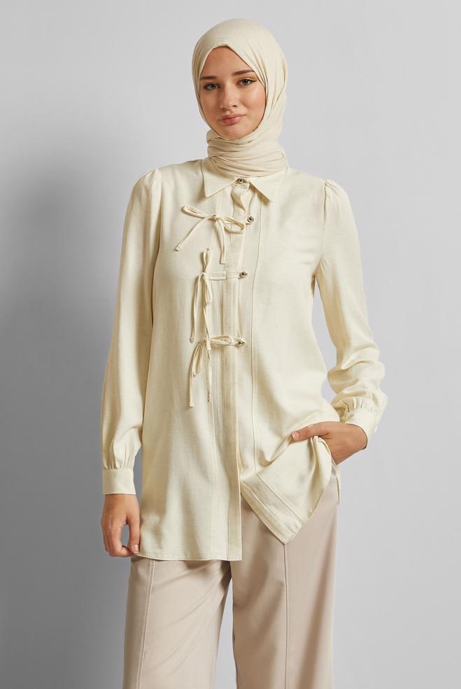 Vêtements hijab ÉCRUE TUNIQUE AÉROBIE EN LIN 45716 - ALVİNA