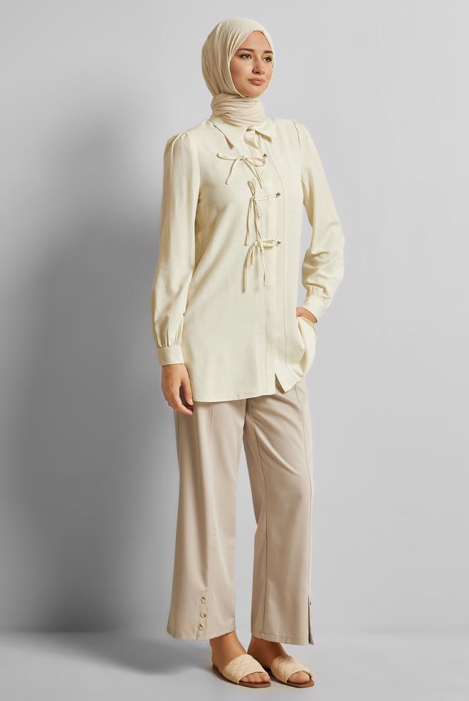 Vêtements hijab ÉCRUE TUNIQUE AÉROBIE EN LIN 45716 - ALVİNA