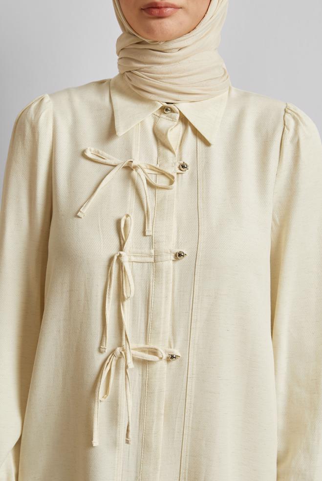 Vêtements hijab ÉCRUE TUNIQUE AÉROBIE EN LIN 45716 - ALVİNA