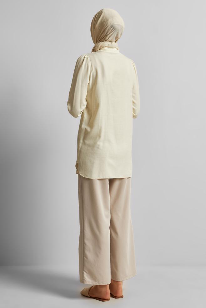 Vêtements hijab ÉCRUE TUNIQUE AÉROBIE EN LIN 45716 - ALVİNA