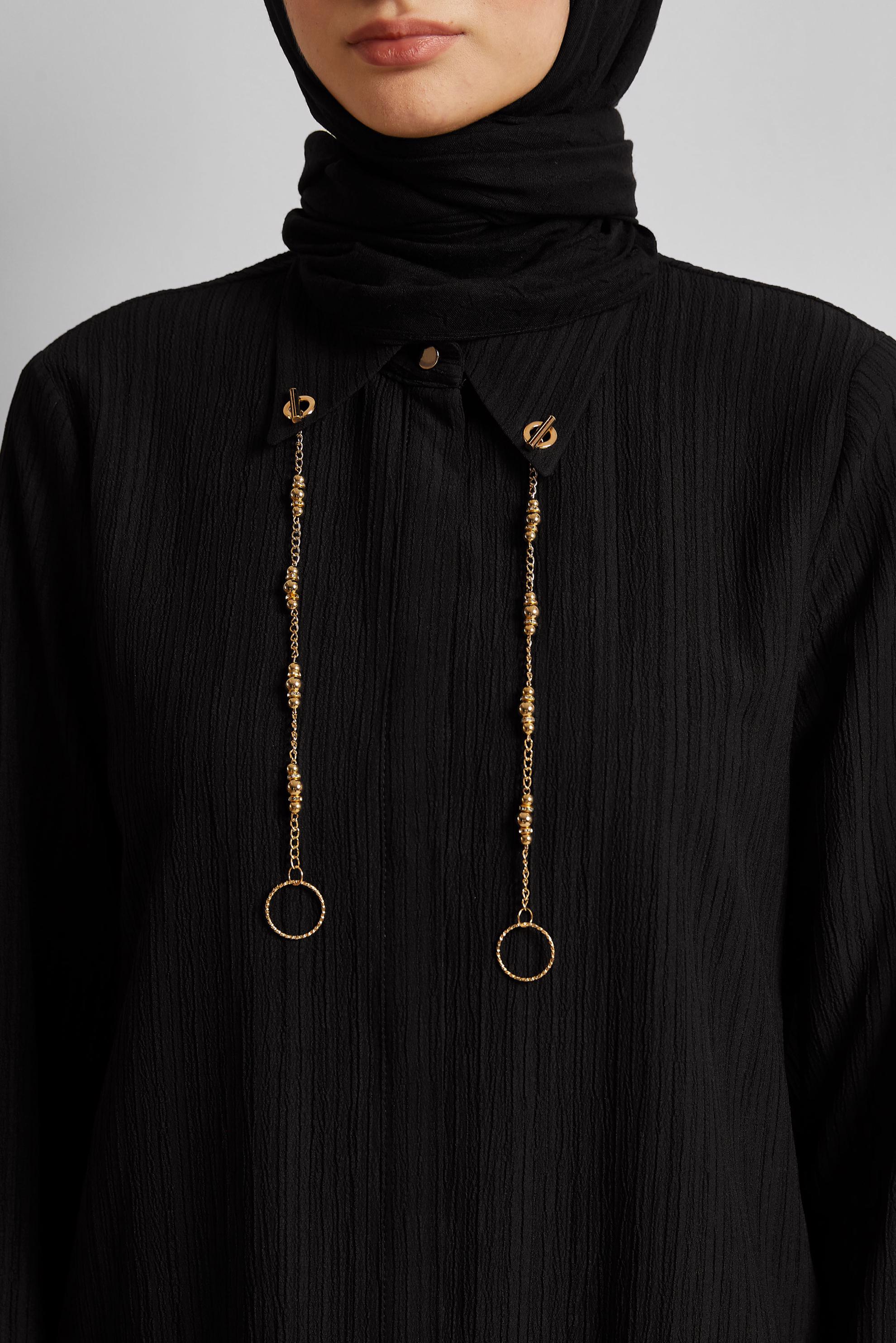 Tesettür giyim SİYAH ZİNCİR DETAYLI TUNİK 45722