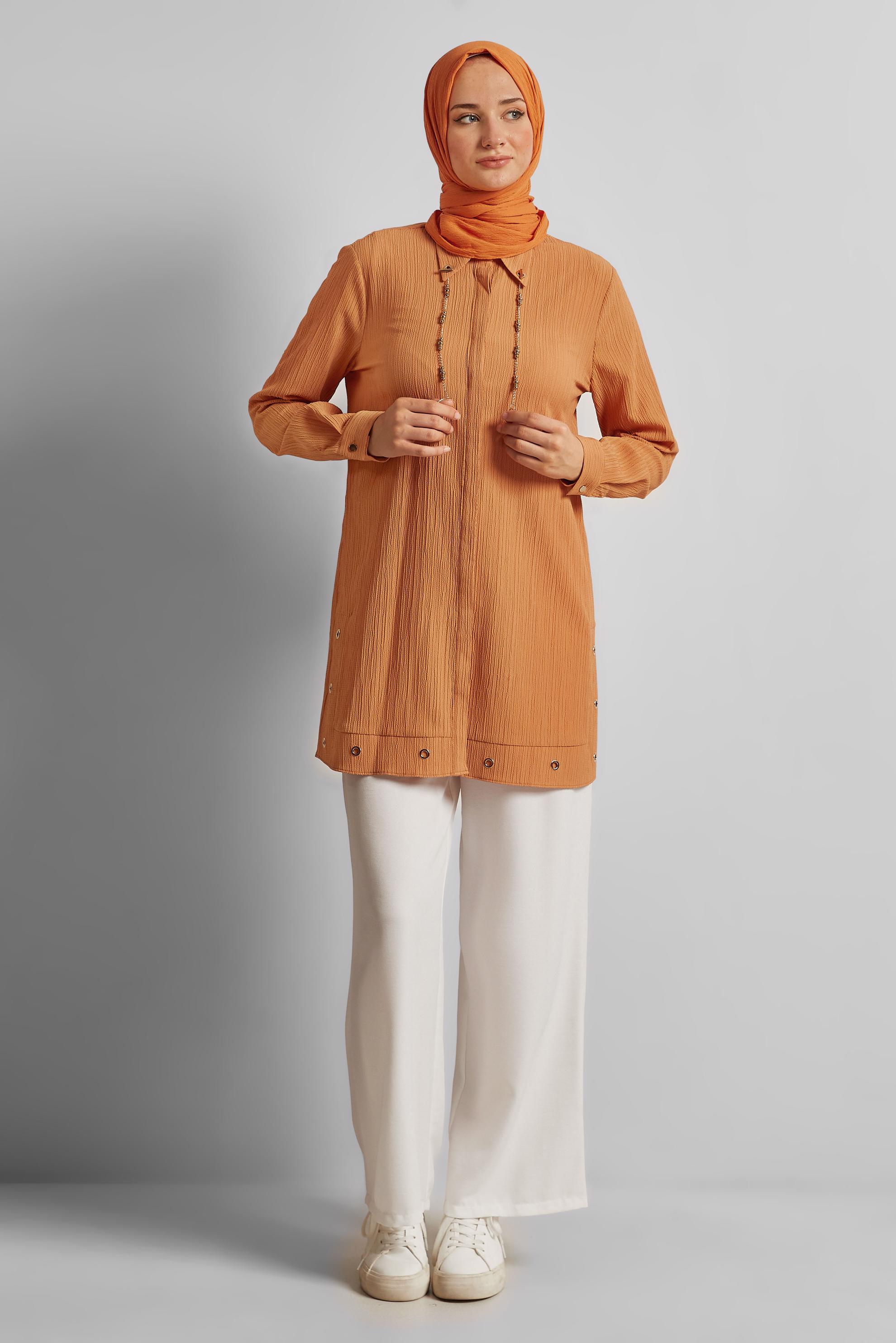 Tesettür giyim TURUNCU ZİNCİR DETAYLI TUNİK 45722