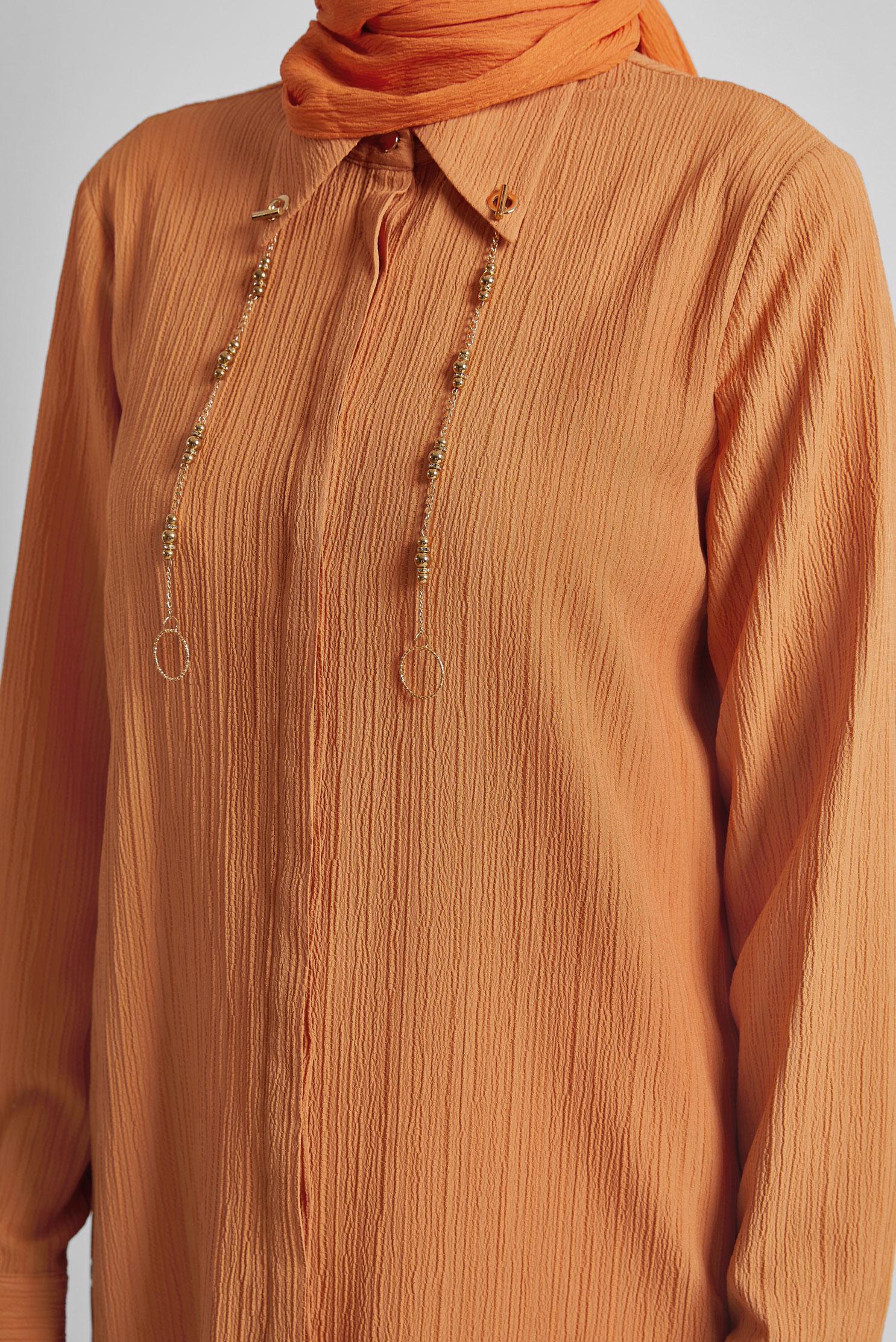 Tesettür giyim TURUNCU ZİNCİR DETAYLI TUNİK 45722